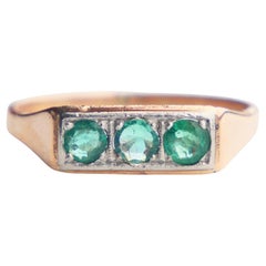 Antique Ring natural 0.45ctw Emeralds solid 14K Gold Ø US 5.75 / 1.6 gr
