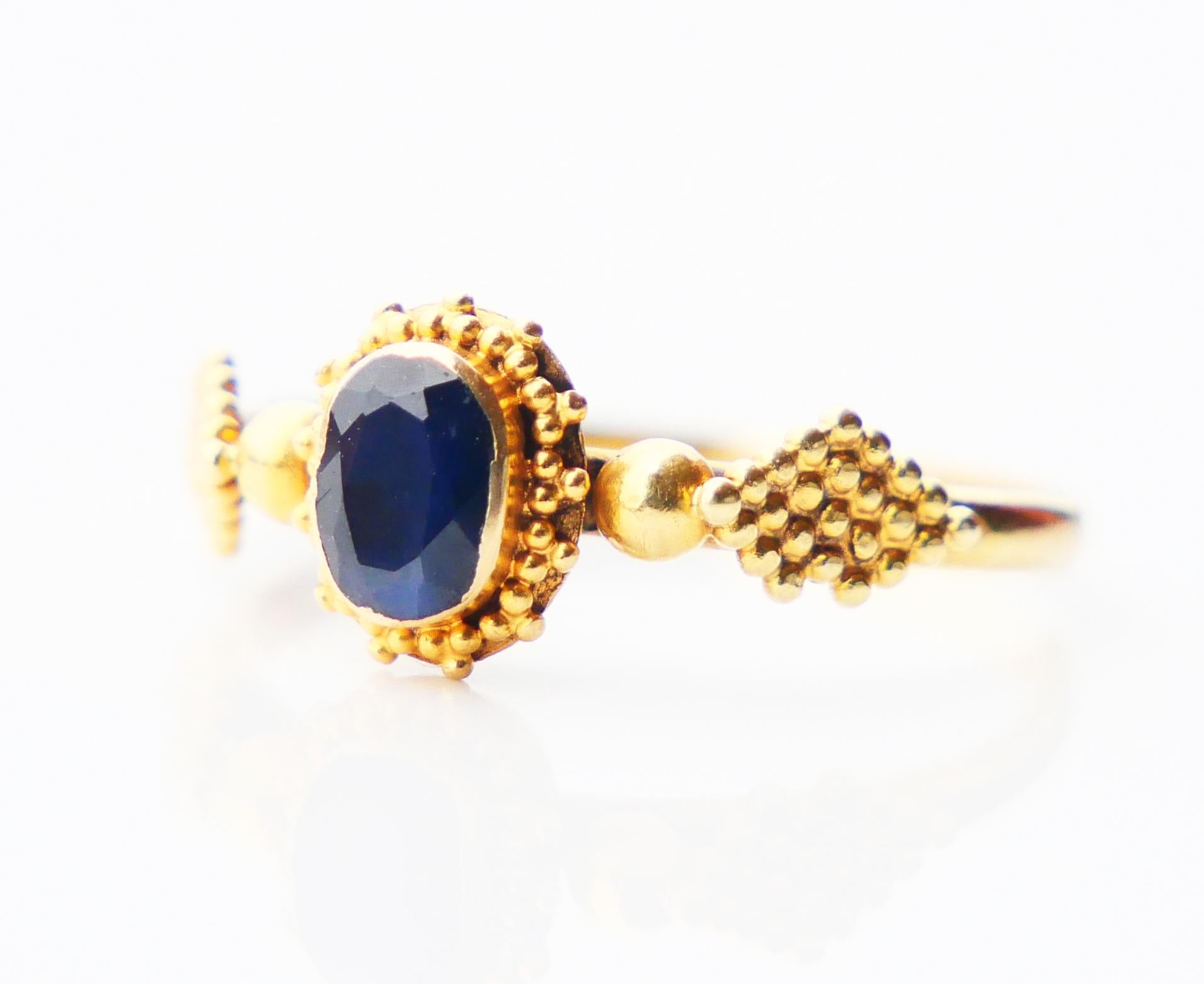 Art Deco Antique Ring natural 0.4ct Blue Sapphire solid 18K Gold Ø US6.25 / 2.1gr
