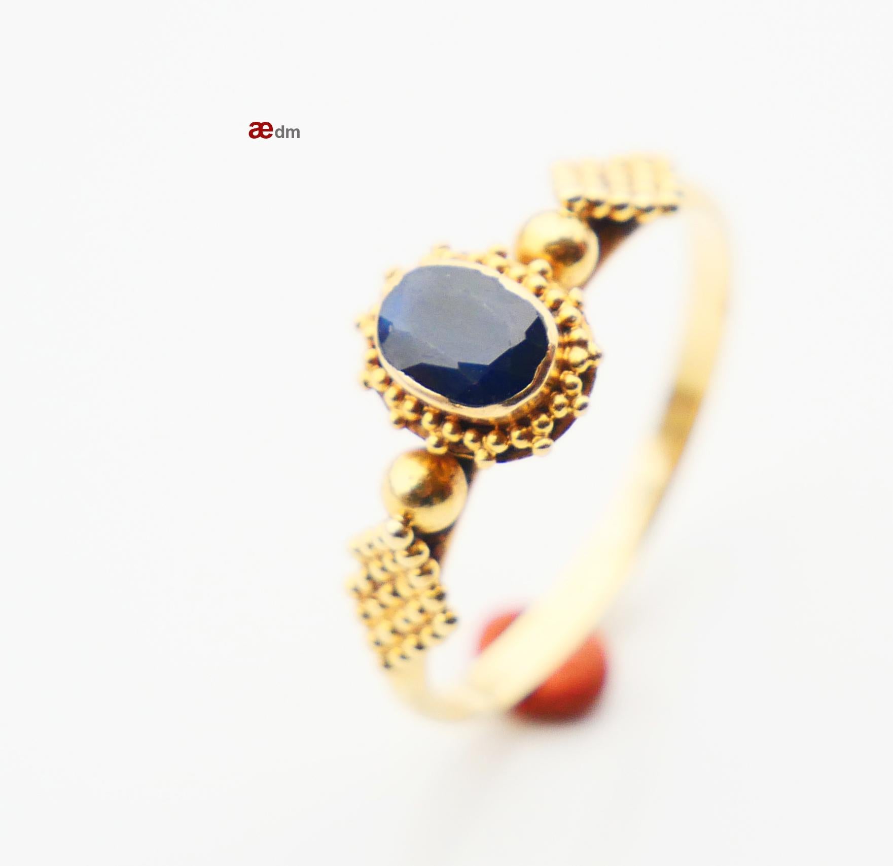 Women's Antique Ring natural 0.4ct Blue Sapphire solid 18K Gold Ø US6.25 / 2.1gr