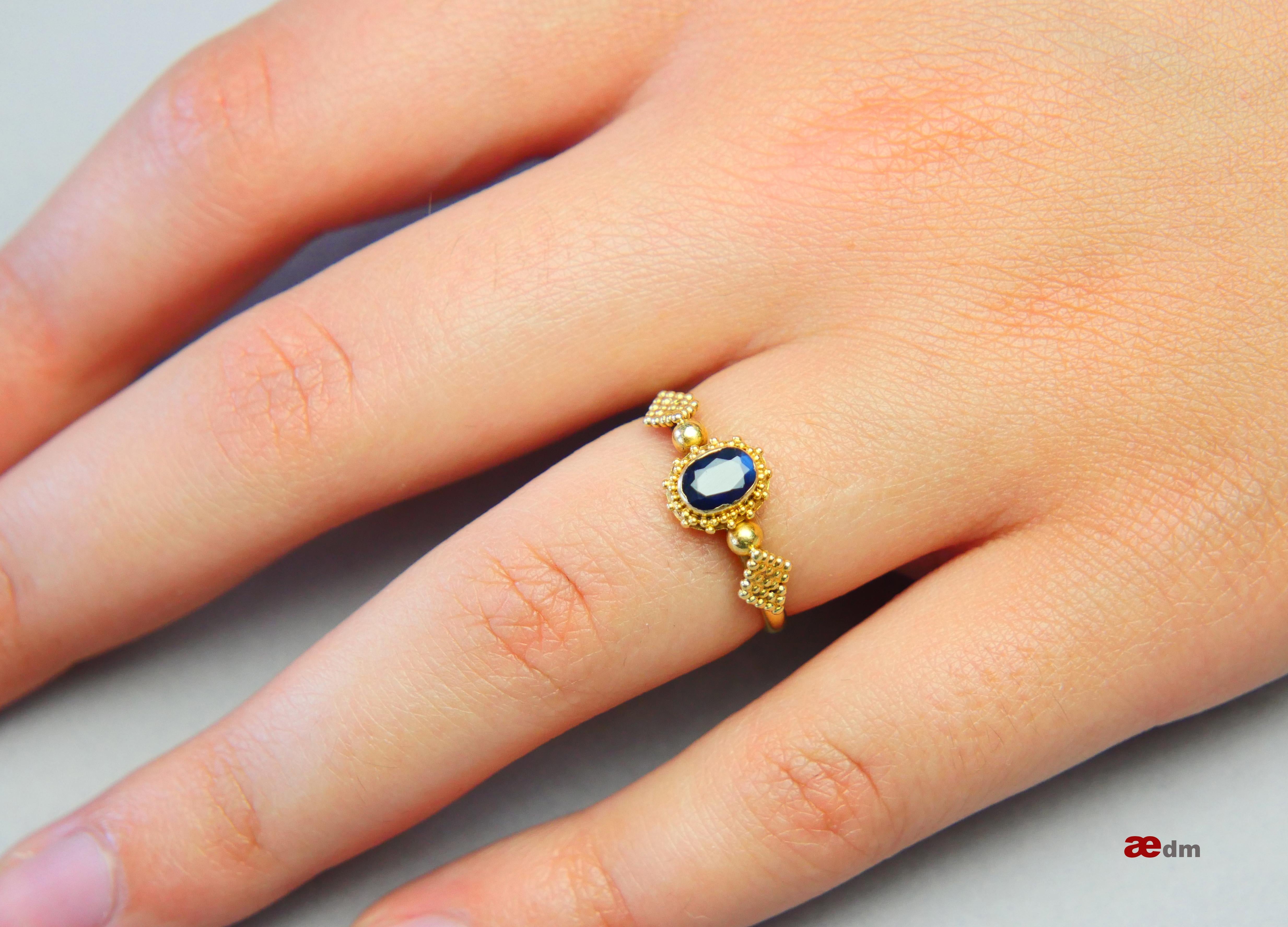 Antique Ring natural 0.4ct Blue Sapphire solid 18K Gold Ø US6.25 / 2.1gr 1