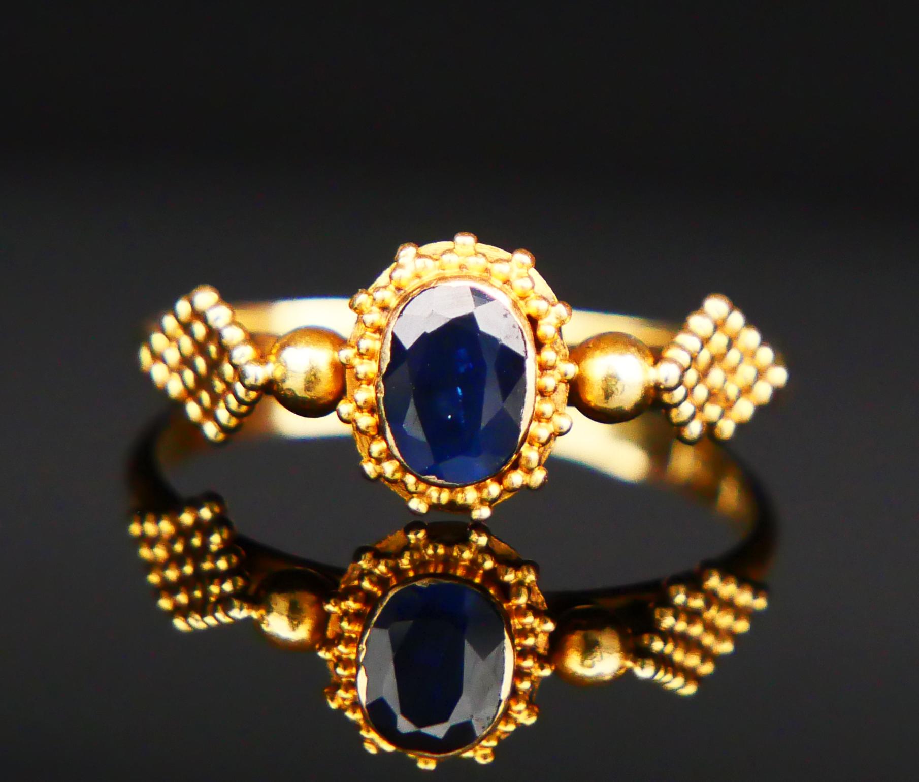Antique Ring natural 0.4ct Blue Sapphire solid 18K Gold Ø US6.25 / 2.1gr 3