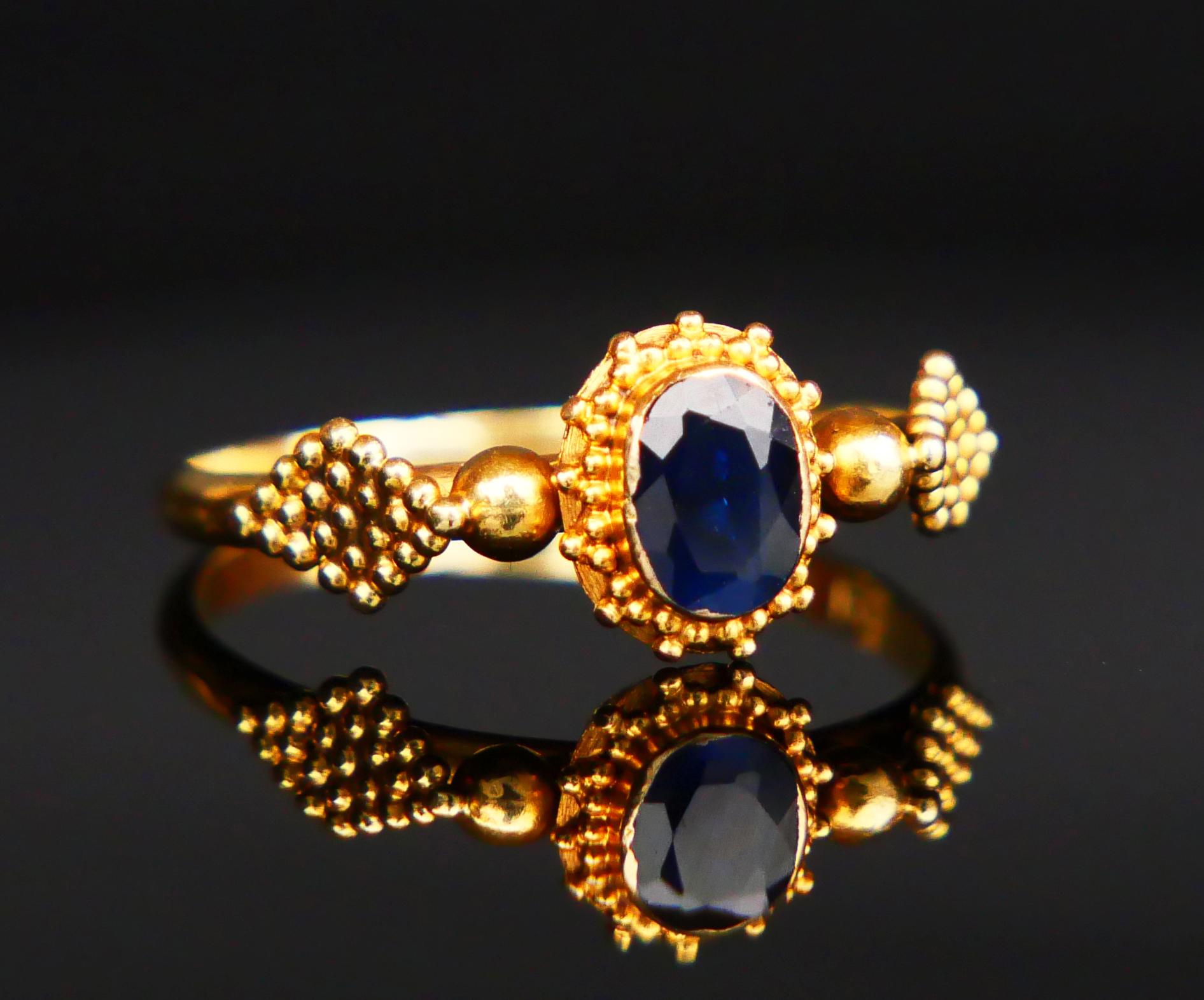 Antique Ring natural 0.4ct Blue Sapphire solid 18K Gold Ø US6.25 / 2.1gr 4