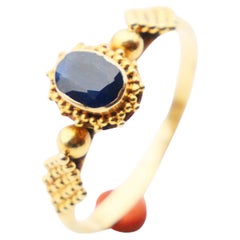 Antique Ring natural 0.4ct Blue Sapphire solid 18K Gold Ø US6.25 / 2.1gr