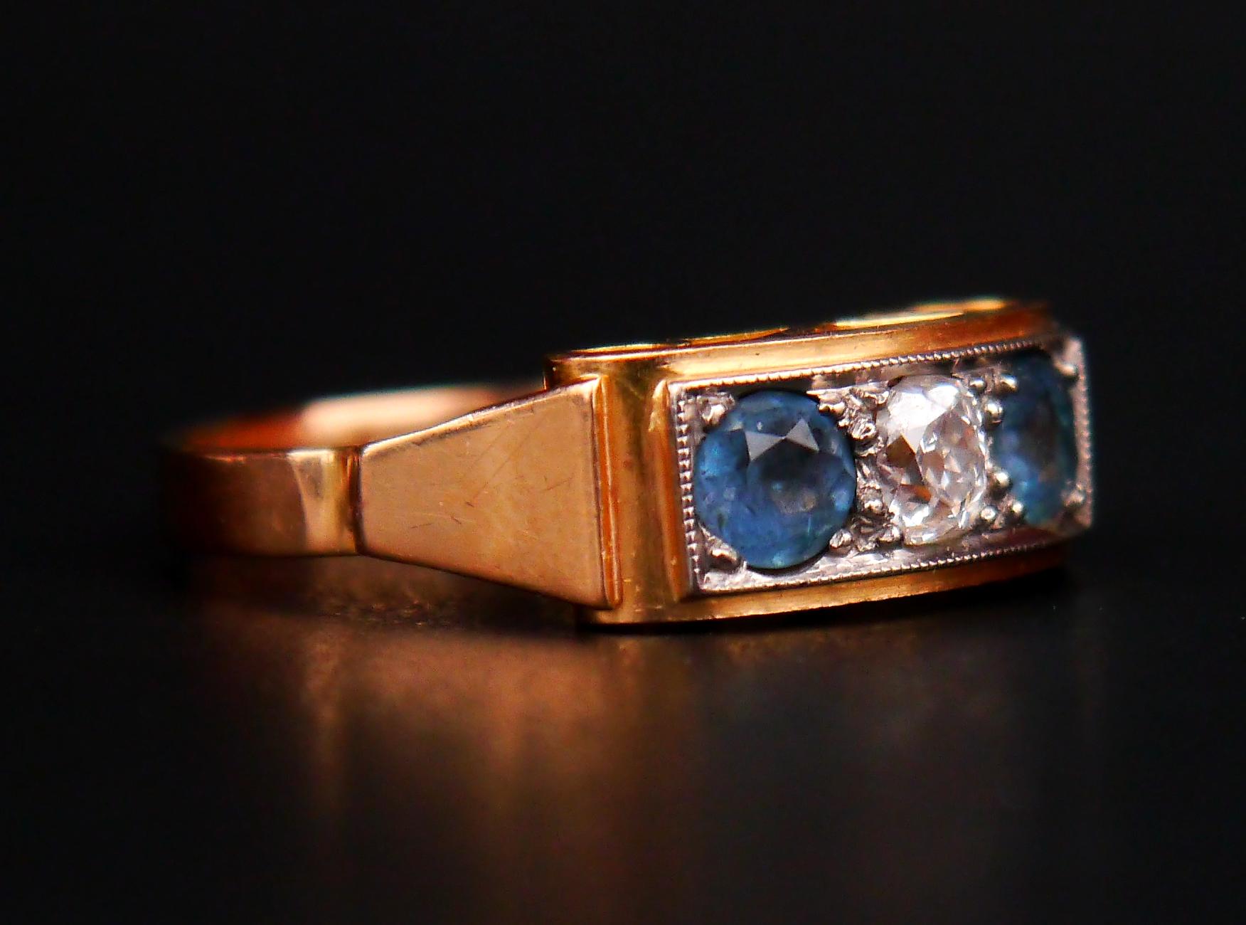 Antique Ring natural 0.5ct Diamond 1 ctw Zircone solid 18K Gold Ø 6.75US / 4.6gr For Sale 5