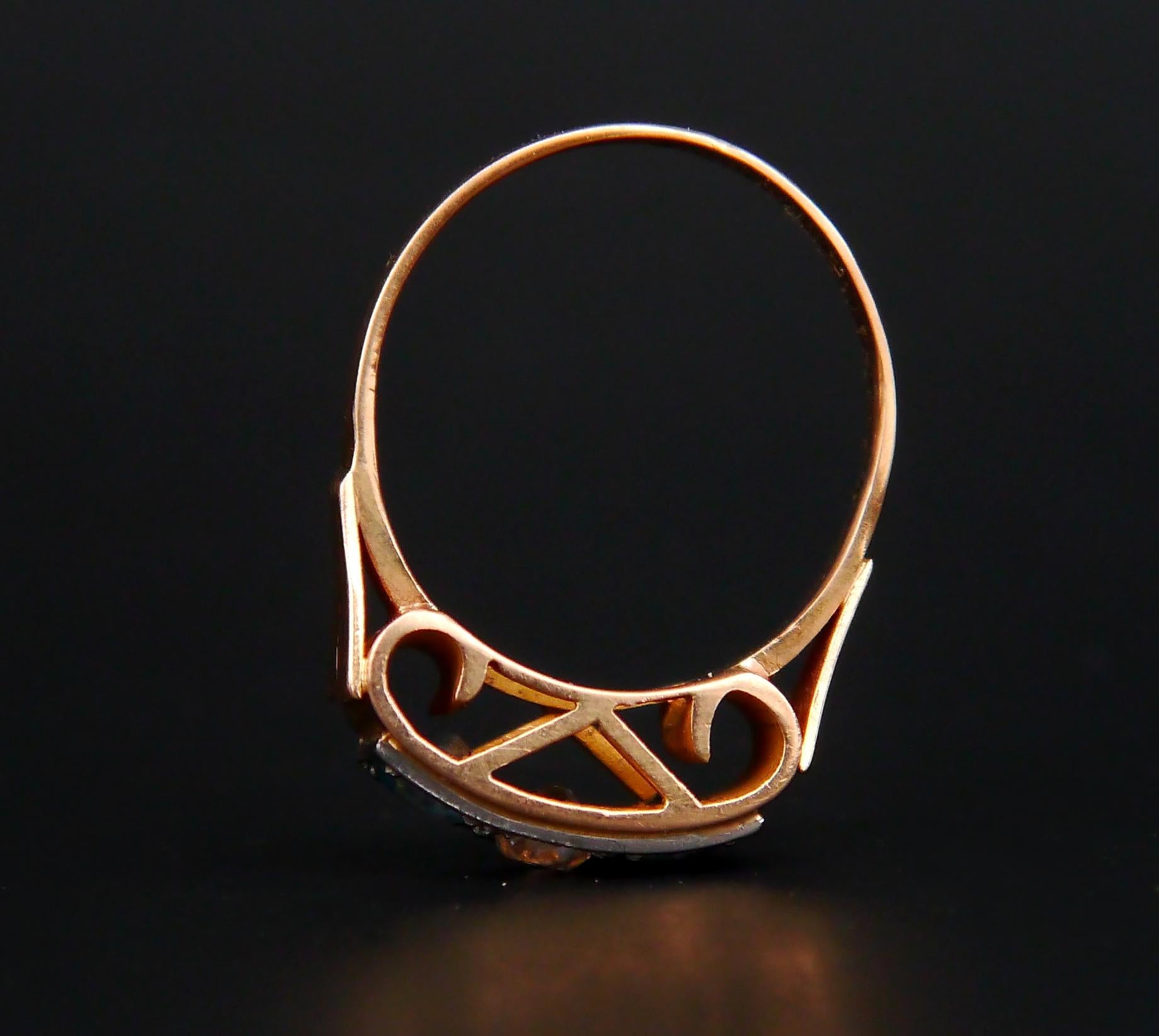 Antique Ring natural 0.5ct Diamond 1 ctw Zircone solid 18K Gold Ø 6.75US / 4.6gr For Sale 6