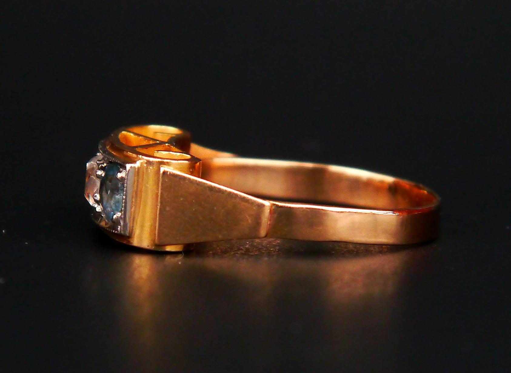 Antique Ring natural 0.5ct Diamond 1 ctw Zircone solid 18K Gold Ø 6.75US / 4.6gr For Sale 7