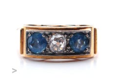 Antique Ring natural 0.5ct Diamond 1ctw Aquamarine solid 18K Gold Ø 6.75US/4.6gr