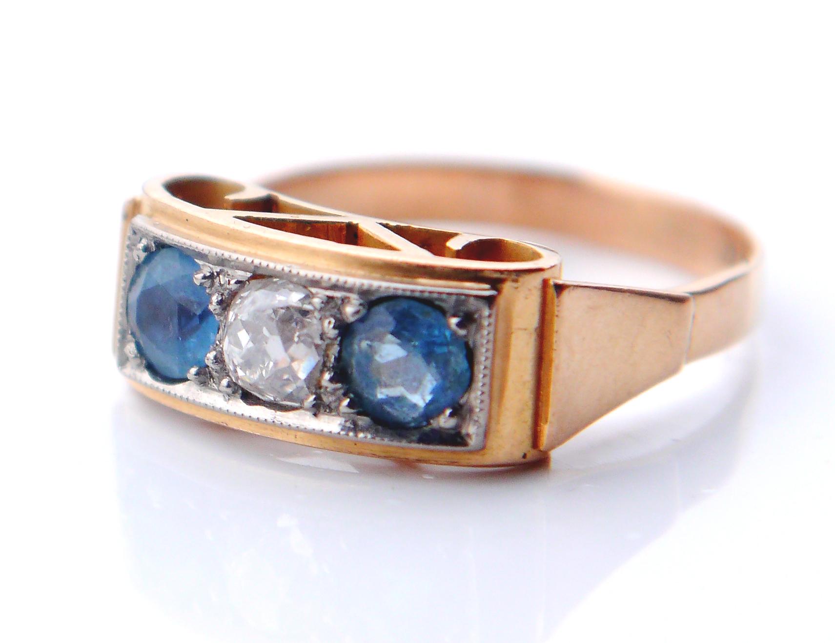 Art Deco Antique Ring natural 0.5ct Diamond 1 ctw Zircone solid 18K Gold Ø 6.75US / 4.6gr For Sale