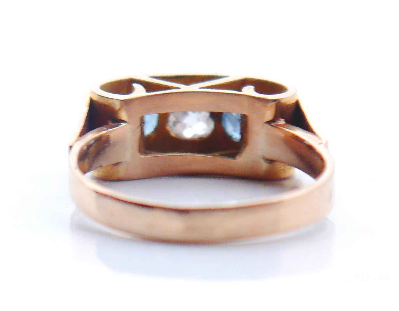 Old European Cut Antique Ring natural 0.5ct Diamond 1 ctw Zircone solid 18K Gold Ø 6.75US / 4.6gr For Sale