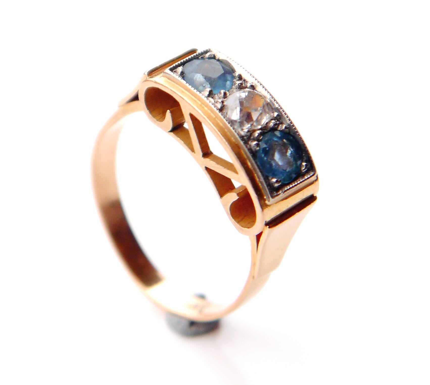 Antique Ring natural 0.5ct Diamond 1 ctw Zircone solid 18K Gold Ø 6.75US / 4.6gr For Sale 1