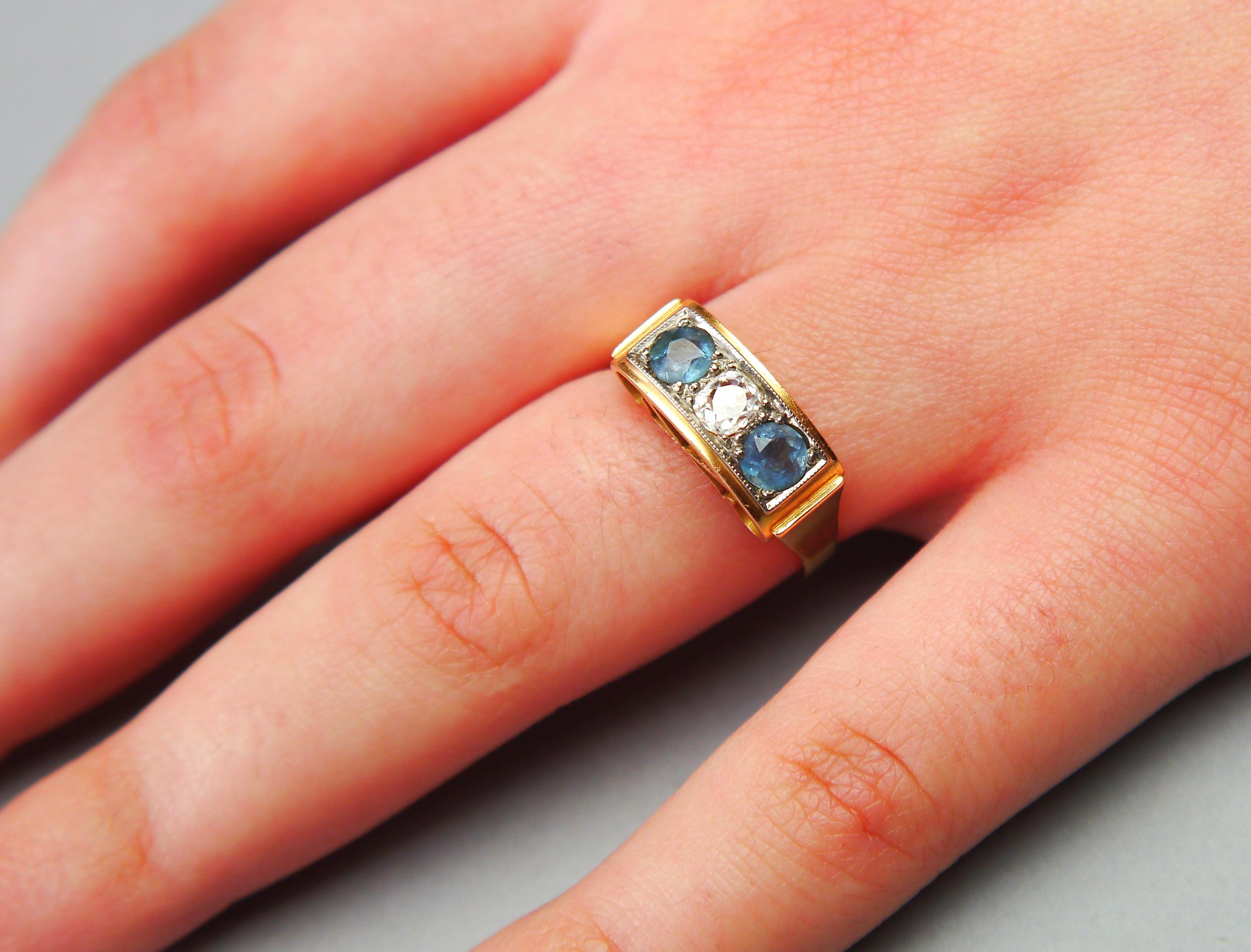 Antique Ring natural 0.5ct Diamond 1 ctw Zircone solid 18K Gold Ø 6.75US / 4.6gr For Sale 2