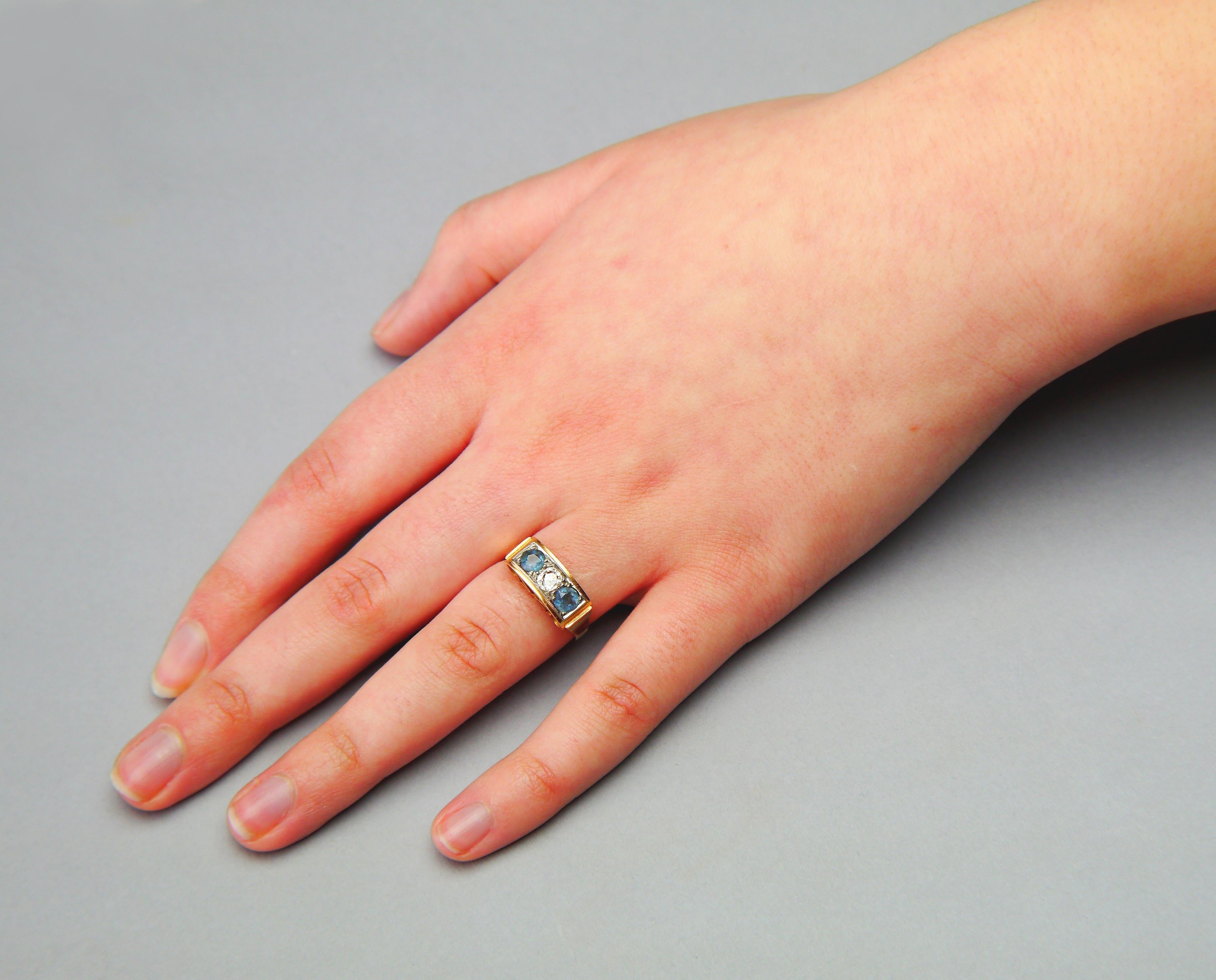 Antique Ring natural 0.5ct Diamond 1 ctw Zircone solid 18K Gold Ø 6.75US / 4.6gr For Sale 3