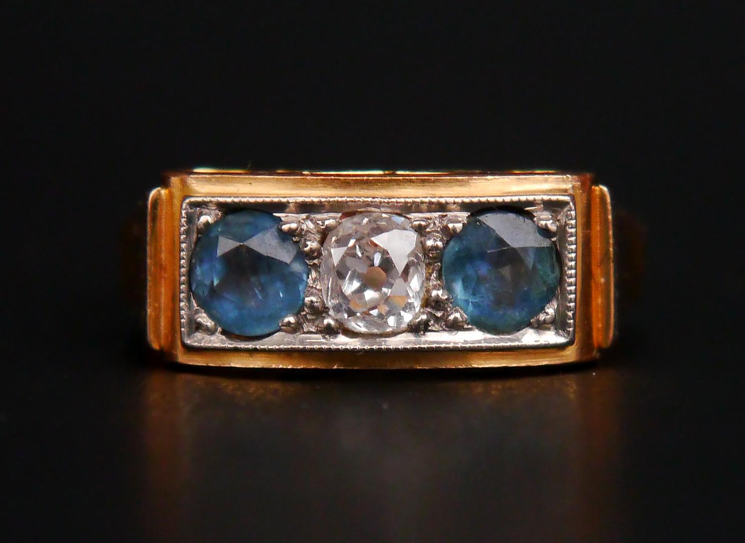 Antique Ring natural 0.5ct Diamond 1 ctw Zircone solid 18K Gold Ø 6.75US / 4.6gr For Sale 4