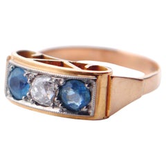 Antique Ring natural 0.5ct Diamond 1 ctw Zircone solid 18K Gold Ø 6.75US / 4.6gr