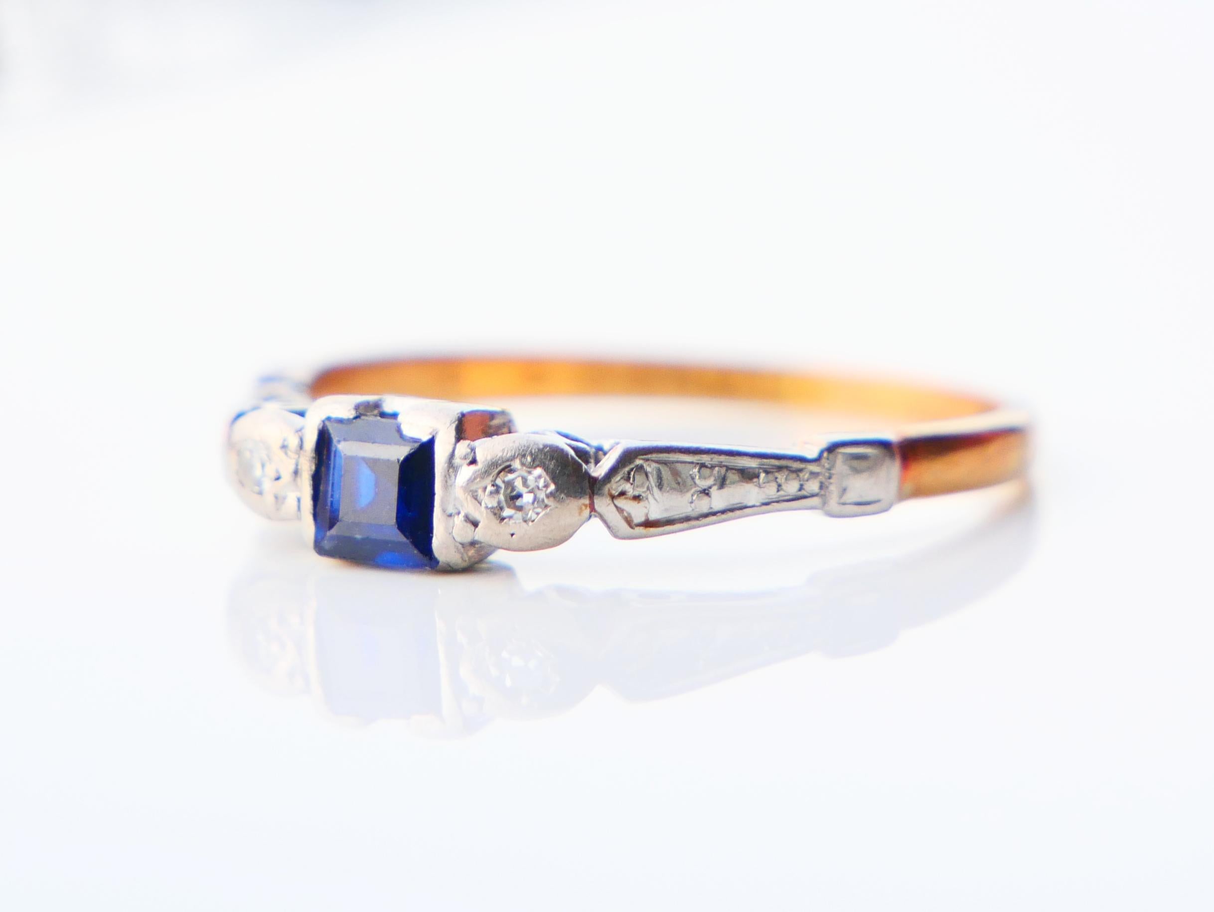 Art Deco Antique Ring natural 0.5ct Sapphire Diamonds 18K Gold Platinum ØU7.25 /2.25gr  For Sale