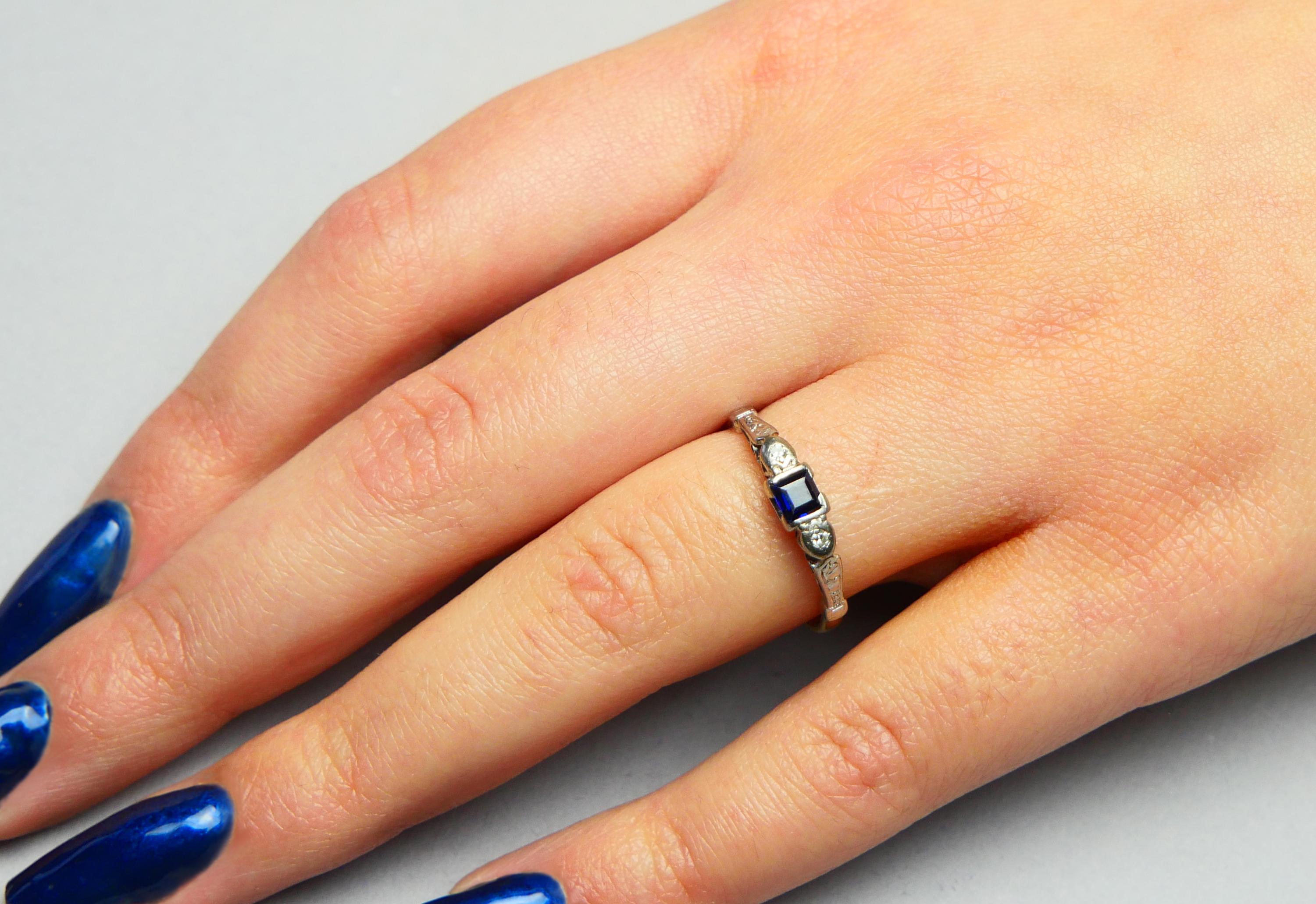 Antique Ring natural 0.5ct Sapphire Diamonds 18K Gold Platinum ØU7.25 /2.25gr For Sale 1