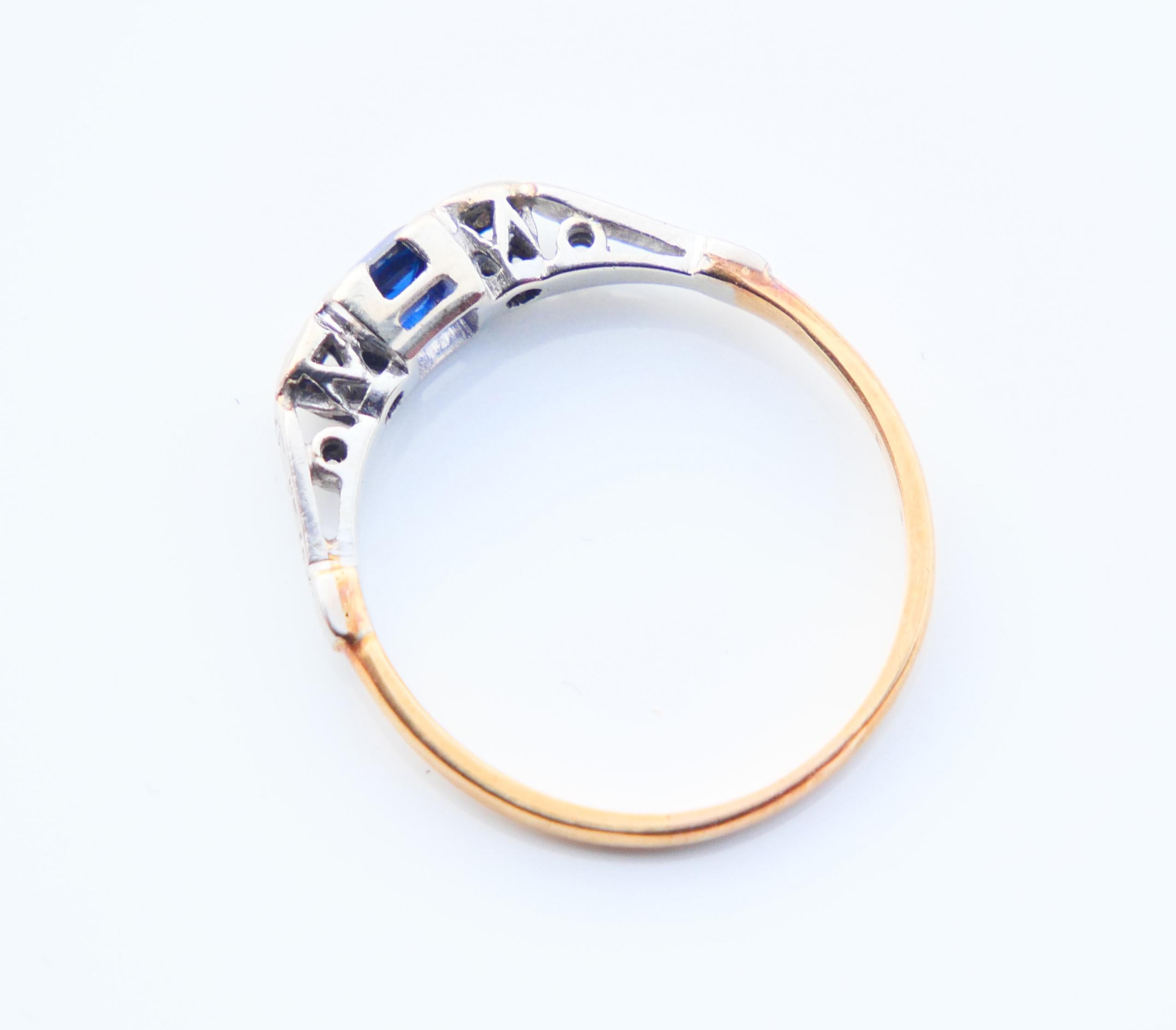 Antique Ring natural 0.5ct Sapphire Diamonds 18K Gold Platinum ØU7.25 /2.25gr  For Sale 2