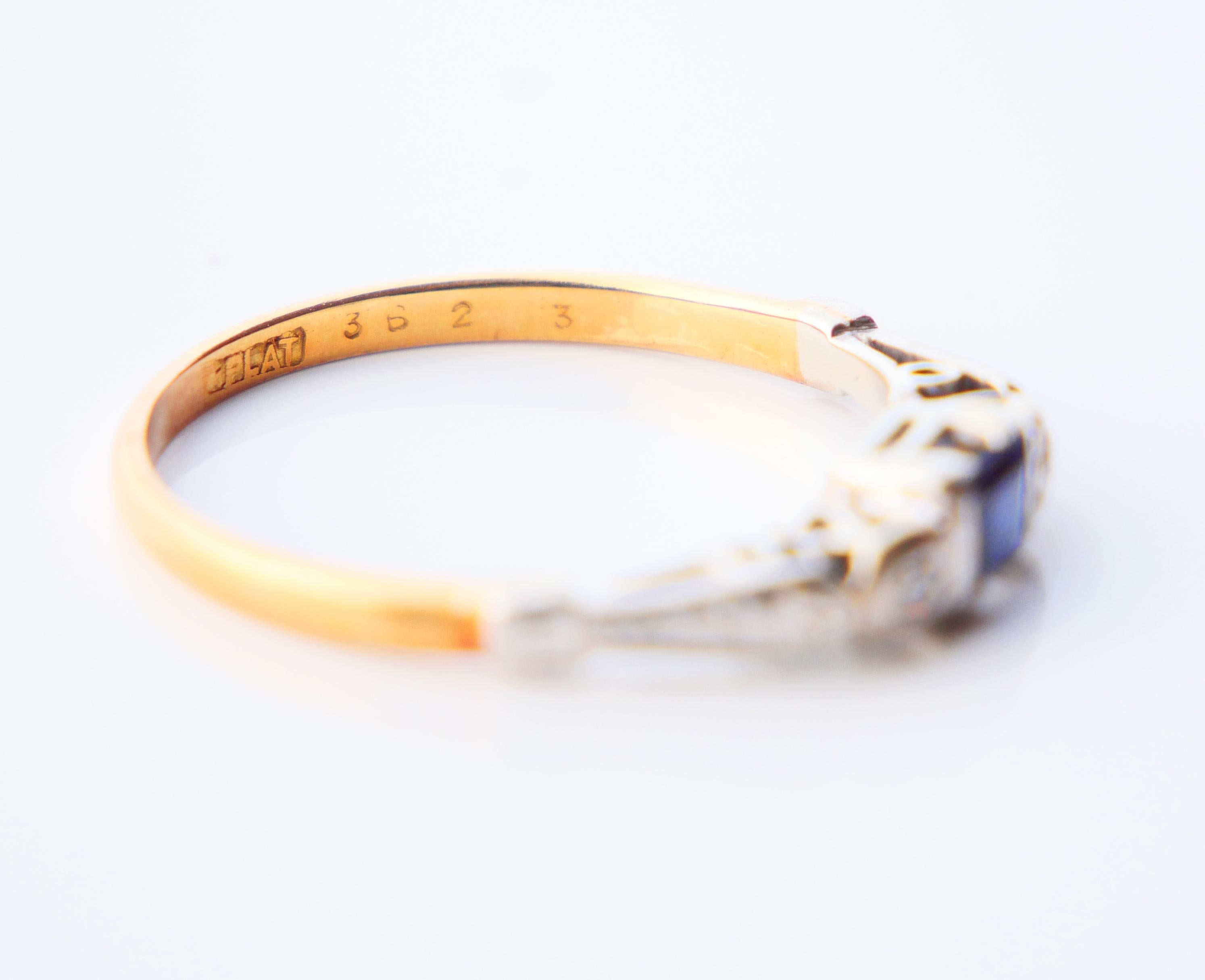 Antiker Ring natürlich 0,5ct Saphir Diamanten 18K Gold Platin ØU7,25 /2,25gr  im Angebot 3