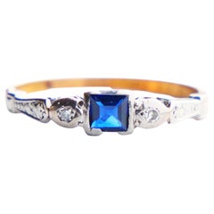 Antique Ring natural 0.5ct Sapphire Diamonds 18K Gold Platinum ØU7.25 /2.25gr 