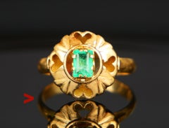 Antique Ring natural 0.6 ct Emerald solid 18K Yellow Gold Ø7.25US / 2.9 gr