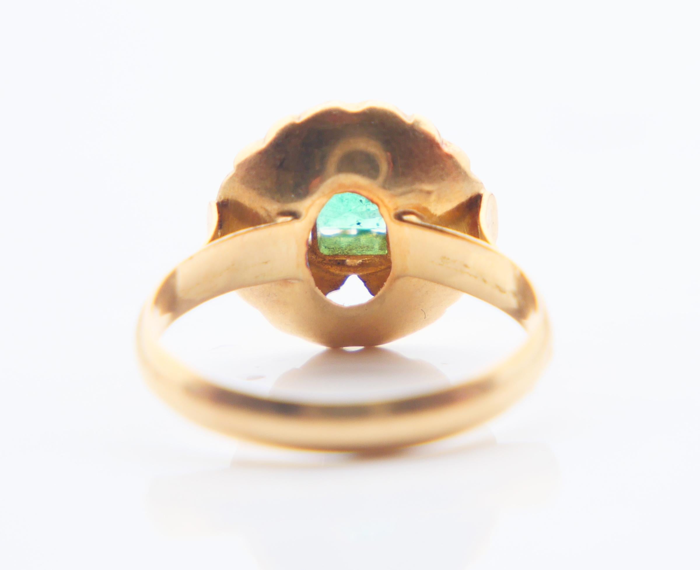 Antique Ring natural 0.6 ct Emerald solid 18K Yellow Gold Ø7.25US / 2.9 gr For Sale 3