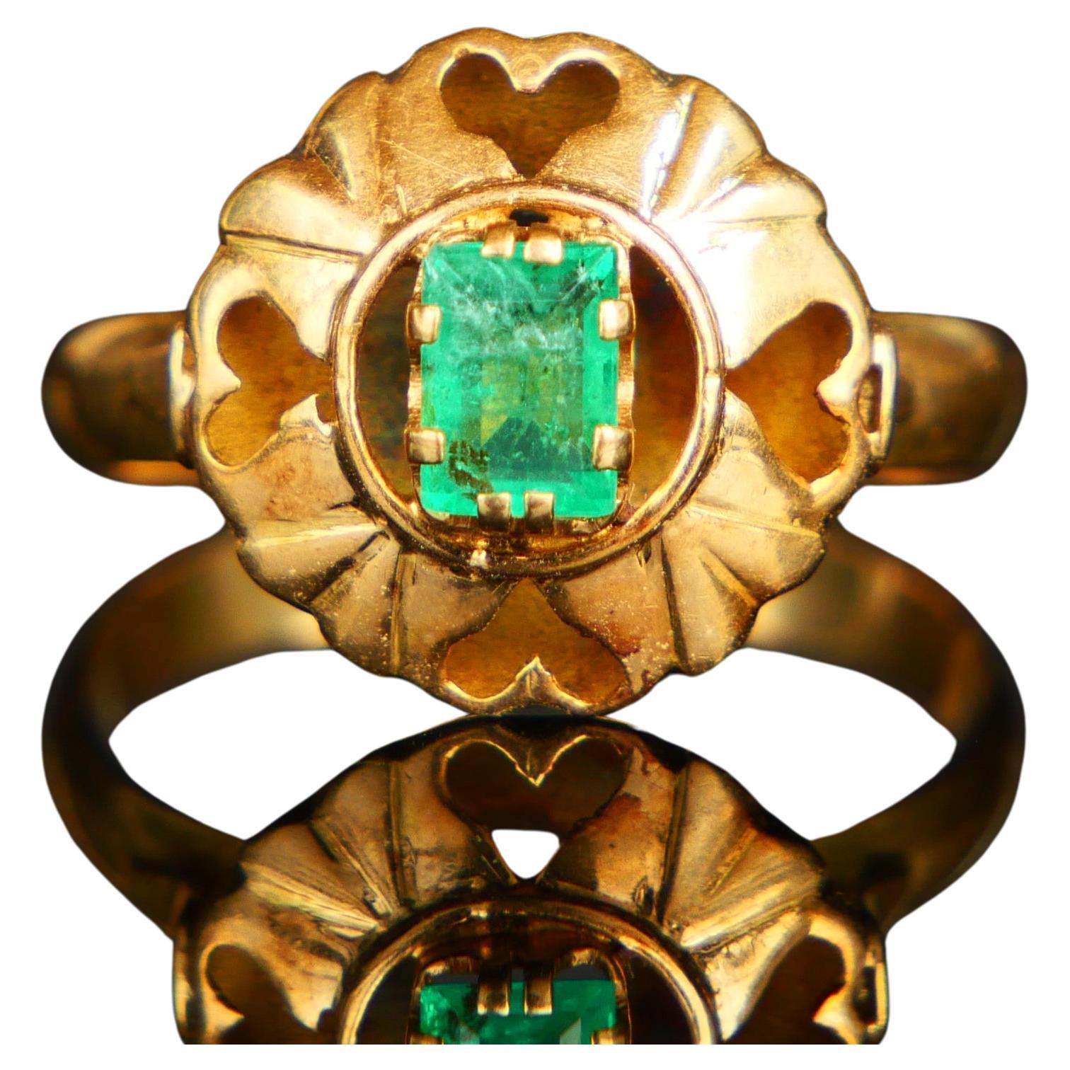 Anillo Antiguo Esmeralda natural 0,6 ct maciza Oro Amarillo 18K Ø7,25US / 2,9 gr