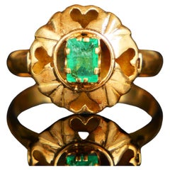 Anillo Antiguo Esmeralda natural 0,6 ct maciza Oro Amarillo 18K Ø7,25US / 2,9 gr