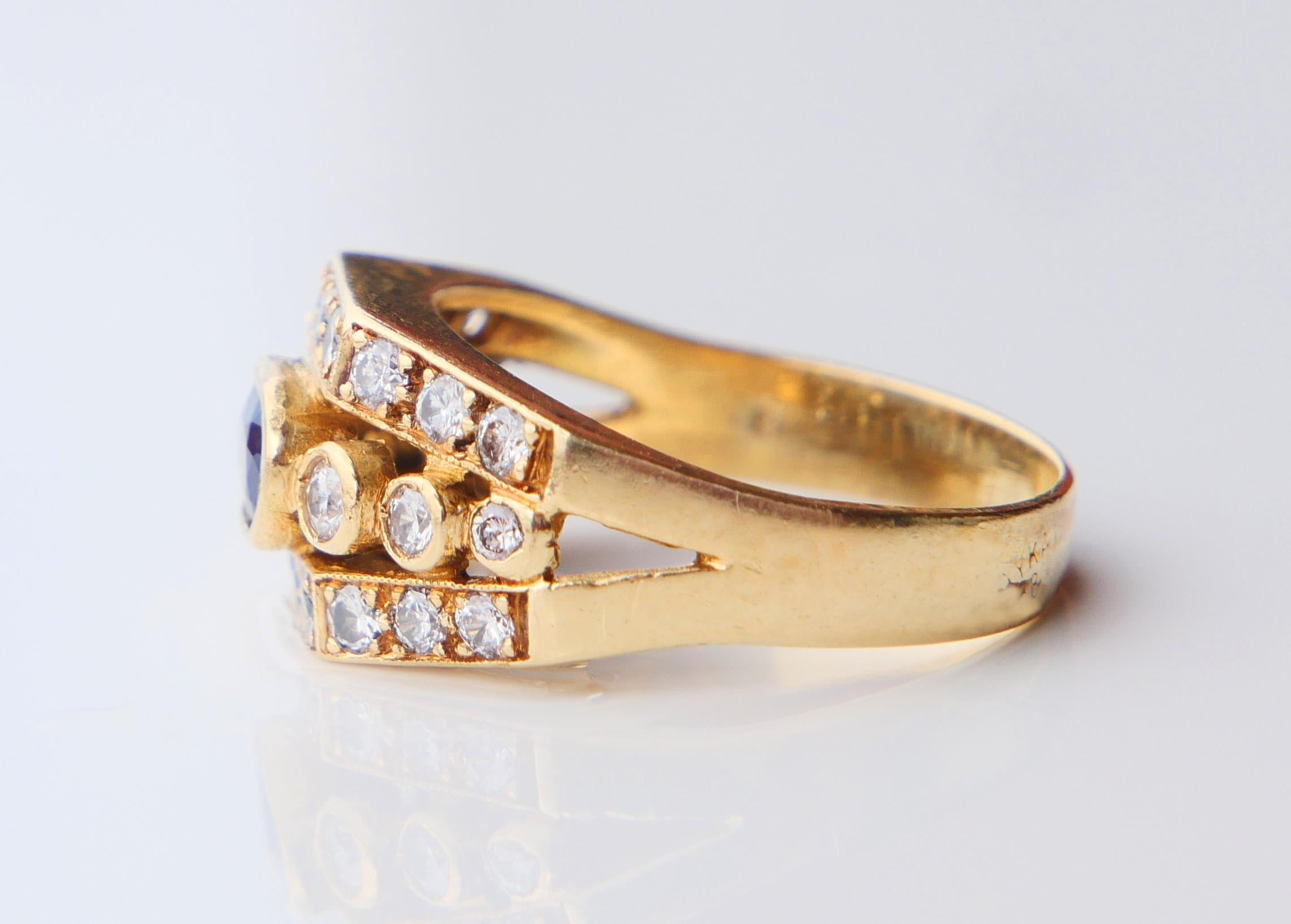 Antiker Ring natürlich 0.6ct Saphir 0.75ctw Diamanten 18K Gelbgold US6 / 5.5gr im Angebot 7