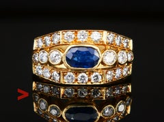 Antique Ring natural 0.6ct Sapphire 0.75ctw Diamonds 18K Yellow Gold US6 / 5.5gr