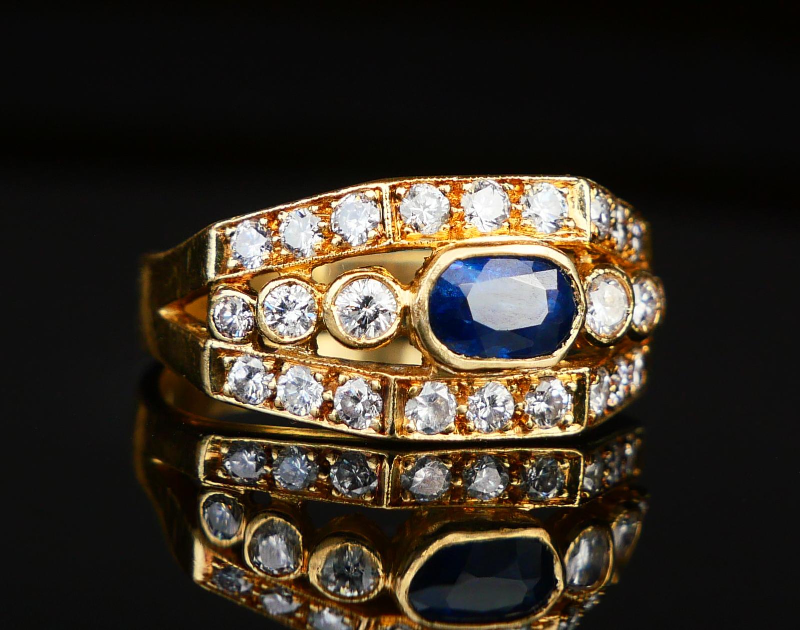 Antiker Ring natürlich 0.6ct Saphir 0.75ctw Diamanten 18K Gelbgold US6 / 5.5gr (Art déco) im Angebot