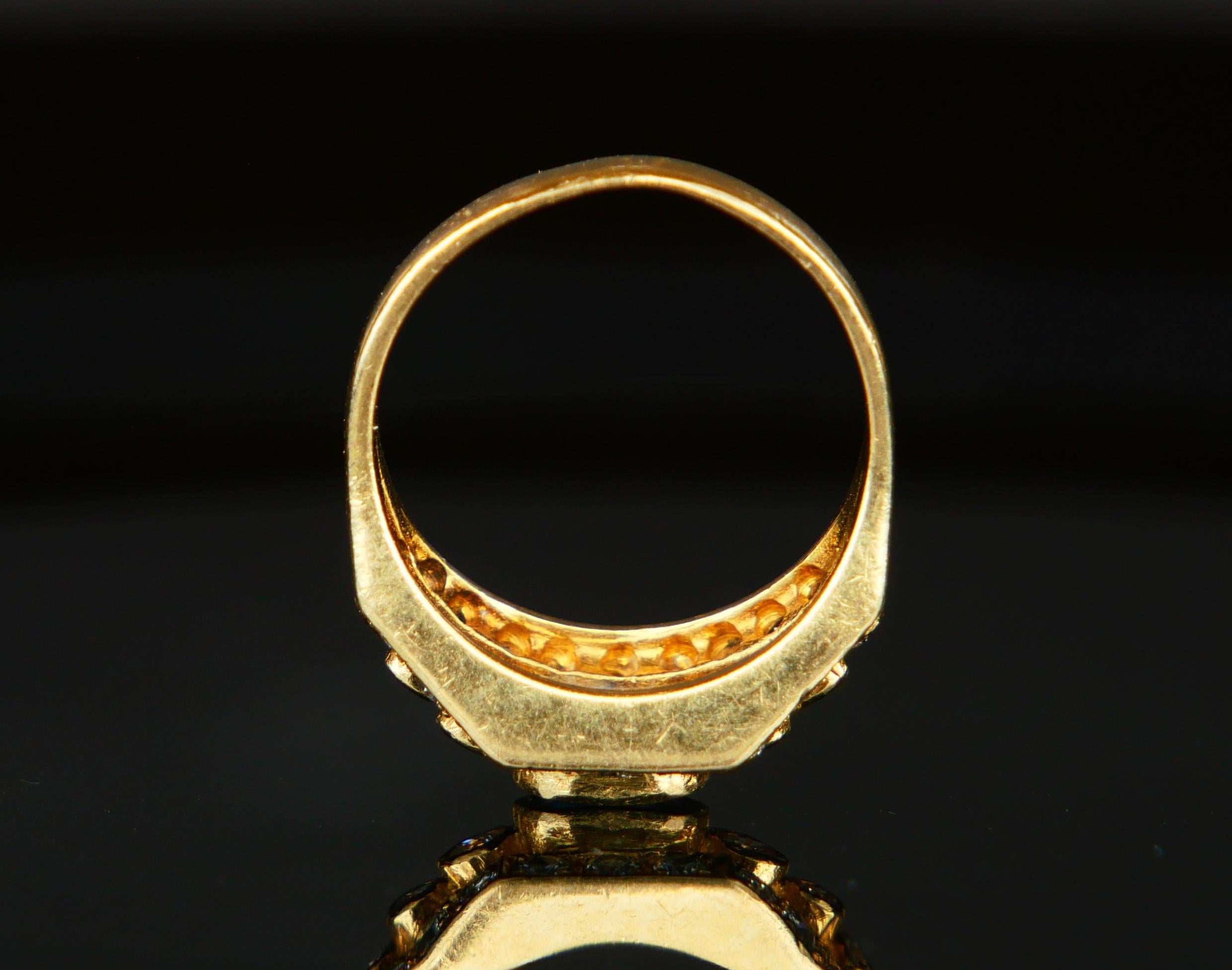 Antiker Ring natürlich 0.6ct Saphir 0.75ctw Diamanten 18K Gelbgold US6 / 5.5gr (Alteuropäischer Schliff) im Angebot
