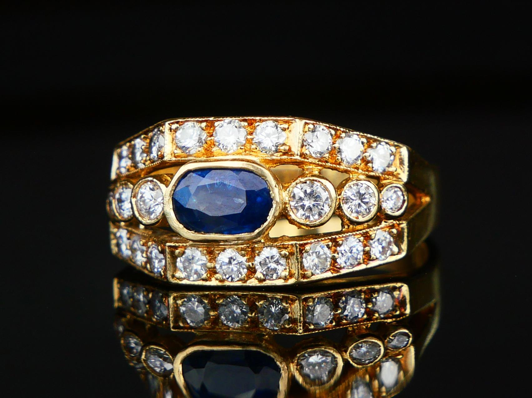 Antiker Ring natürlich 0.6ct Saphir 0.75ctw Diamanten 18K Gelbgold US6 / 5.5gr Damen im Angebot