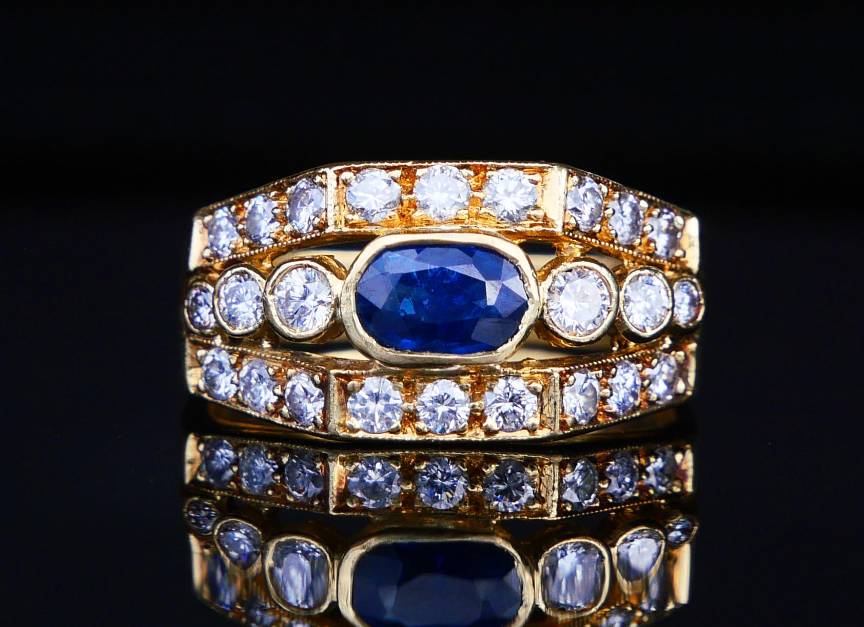 Antiker Ring natürlich 0.6ct Saphir 0.75ctw Diamanten 18K Gelbgold US6 / 5.5gr im Angebot 1