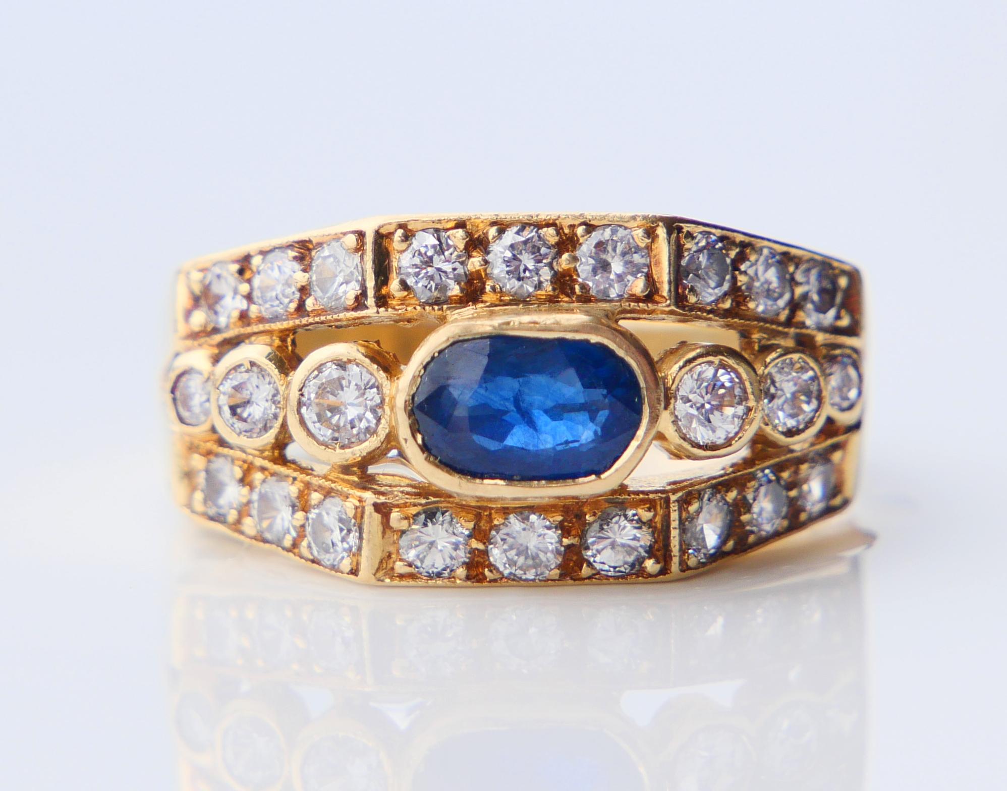 Antiker Ring natürlich 0.6ct Saphir 0.75ctw Diamanten 18K Gelbgold US6 / 5.5gr im Angebot 2