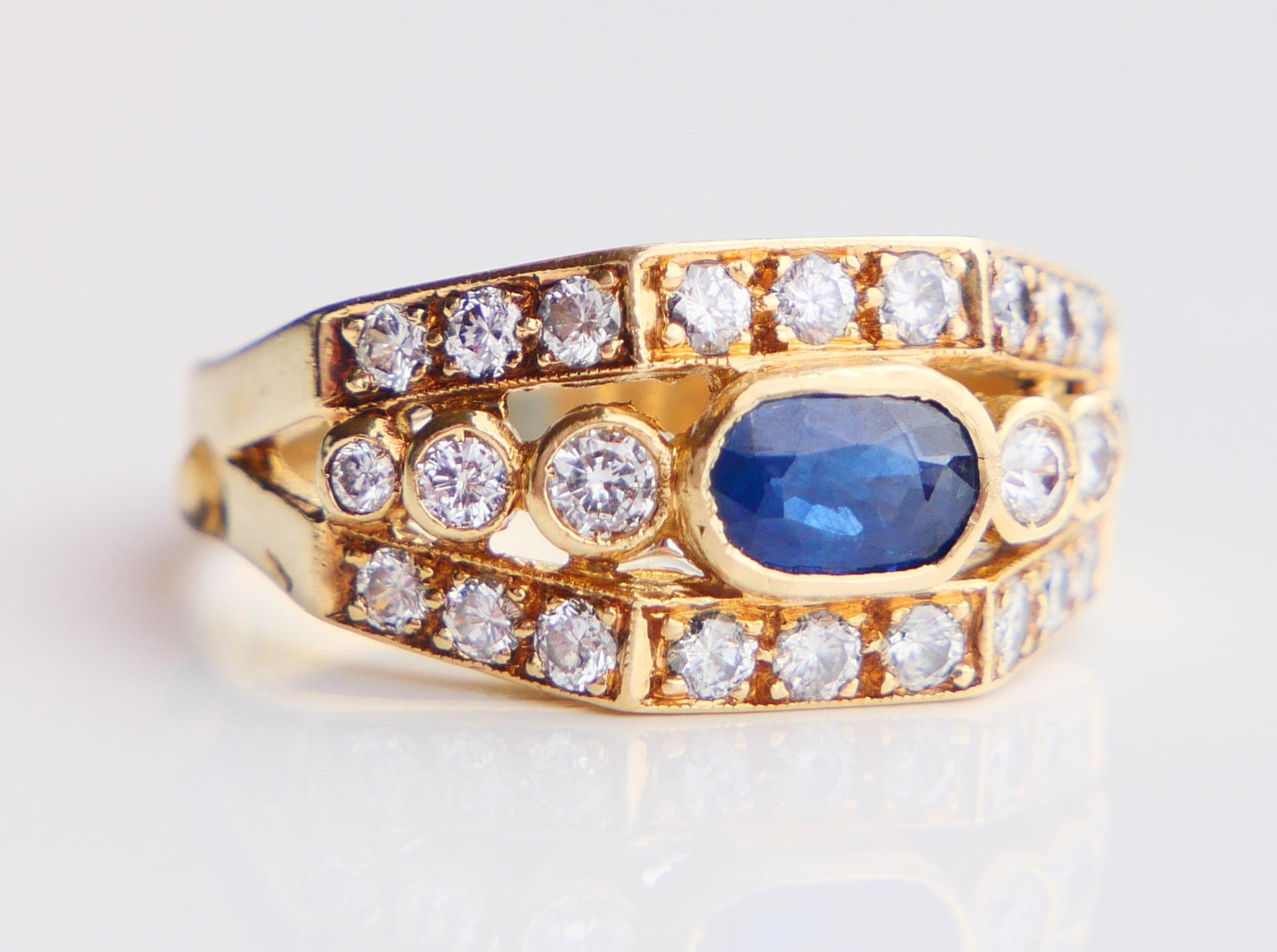 Antiker Ring natürlich 0.6ct Saphir 0.75ctw Diamanten 18K Gelbgold US6 / 5.5gr im Angebot 3