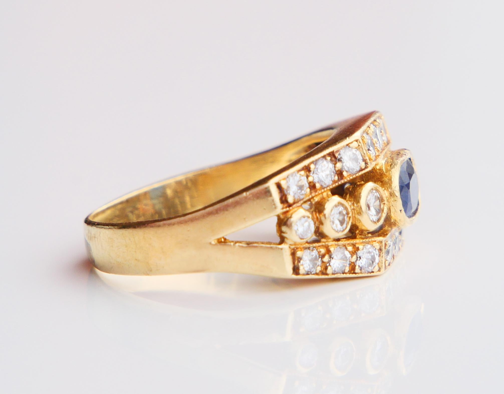 Antiker Ring natürlich 0.6ct Saphir 0.75ctw Diamanten 18K Gelbgold US6 / 5.5gr im Angebot 4