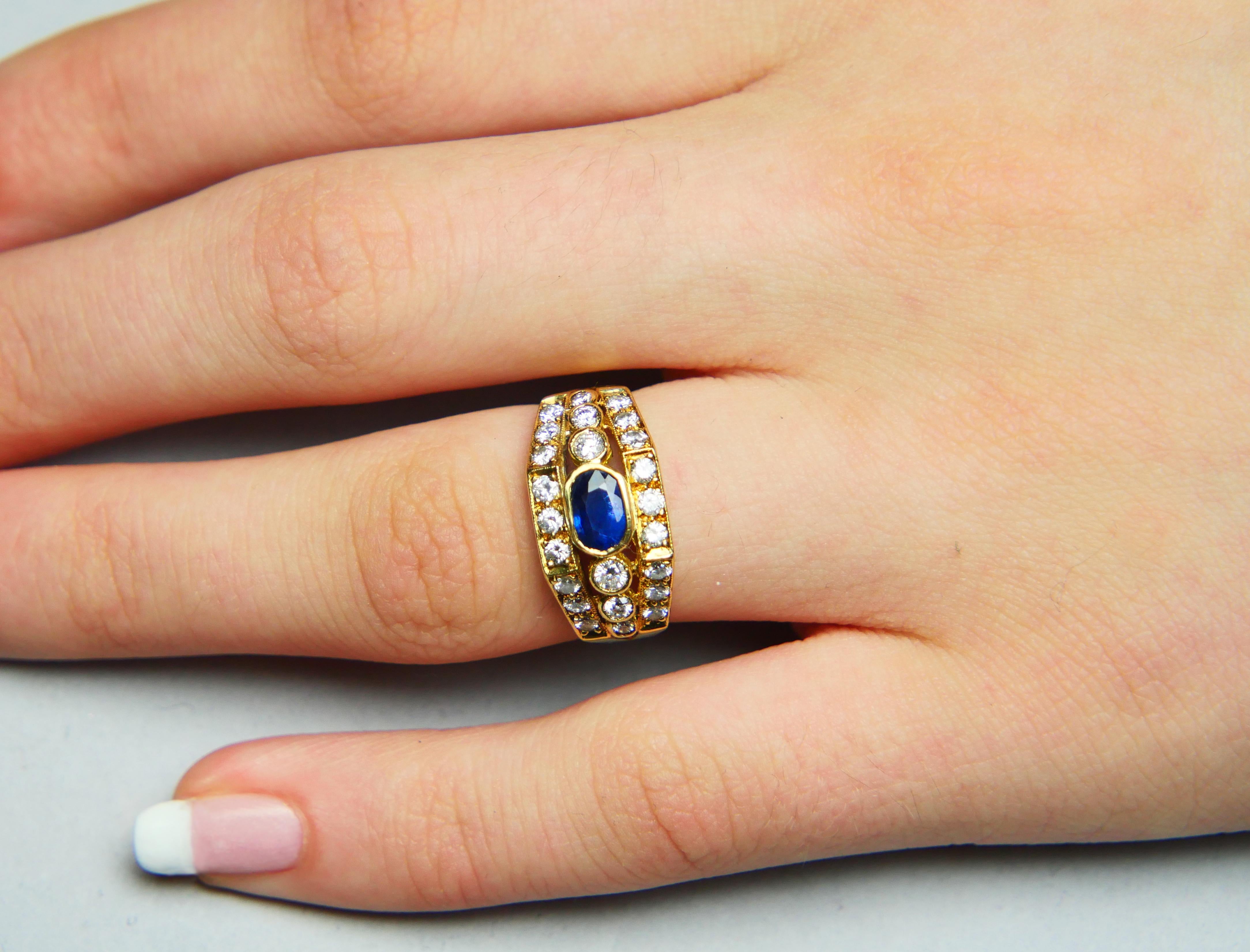 Bague ancienne naturelle 0.6ct Saphir 0.75ctw Diamants Or jaune 18K US6 / 5.5gr en vente 4