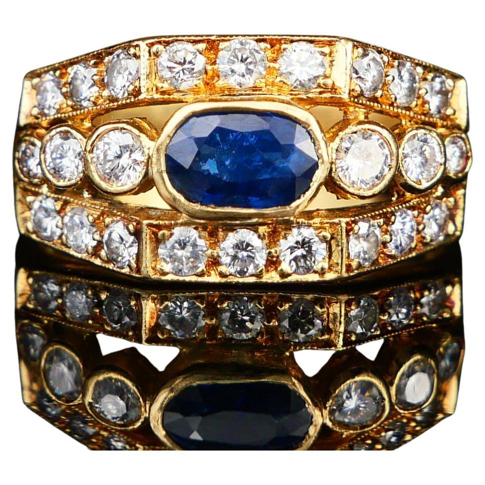 Antiker Ring natürlich 0.6ct Saphir 0.75ctw Diamanten 18K Gelbgold US6 / 5.5gr im Angebot