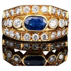 Antiker Ring natürlich 0.6ct Saphir 0.75ctw Diamanten 18K Gelbgold US6 / 5.5gr