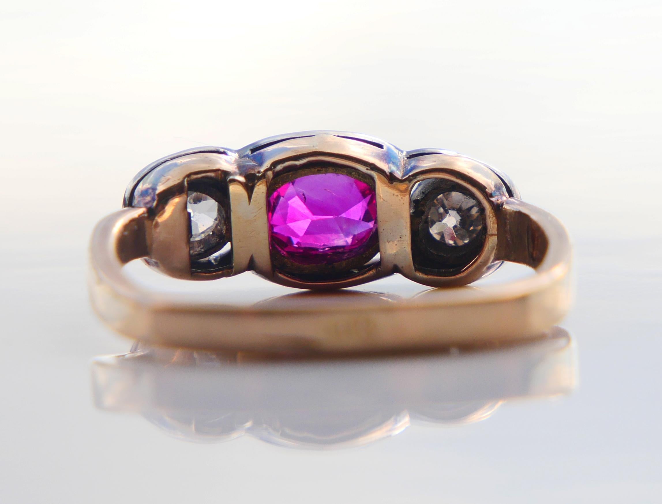 Antiker Ring natürlich 0.75ct Rubin 0.3ctw Diamanten massiv 18K Gold ØUS6.25 /3.1 gr im Angebot 5