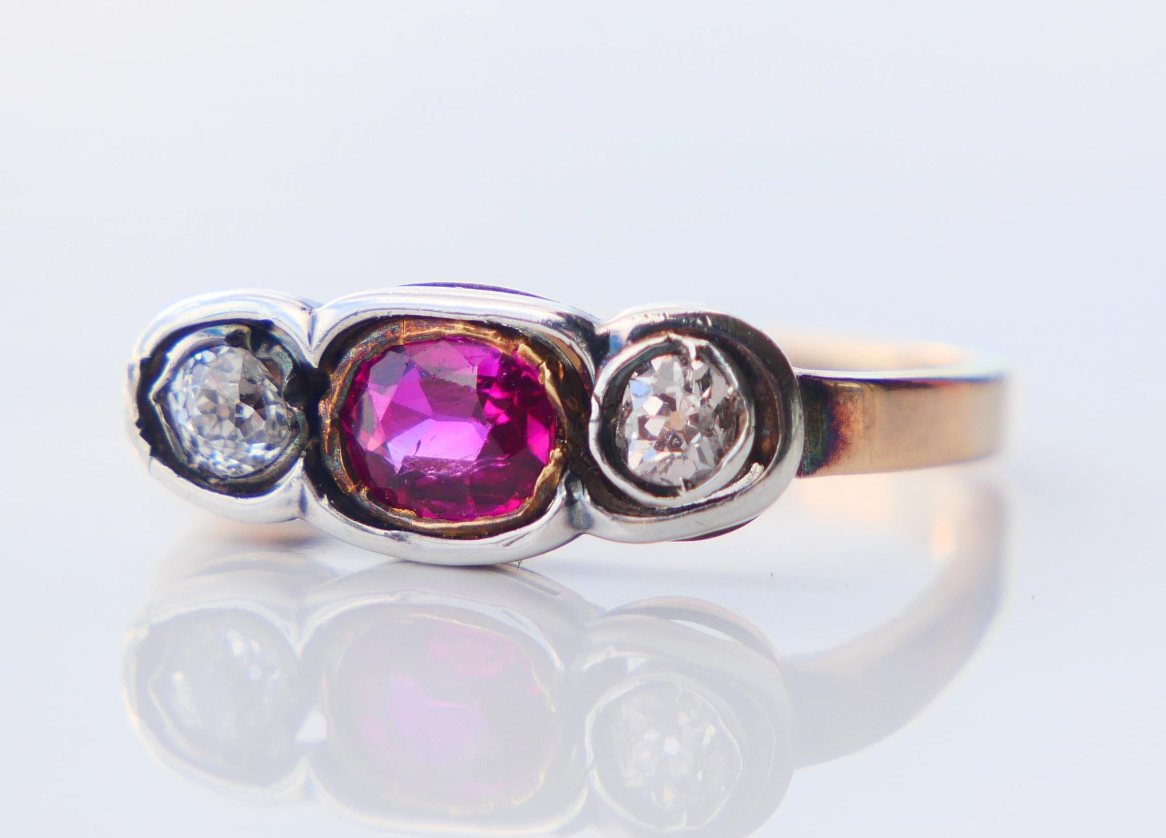 Antiker Ring natürlich 0.75ct Rubin 0.3ctw Diamanten massiv 18K Gold ØUS6.25 /3.1 gr im Angebot 7