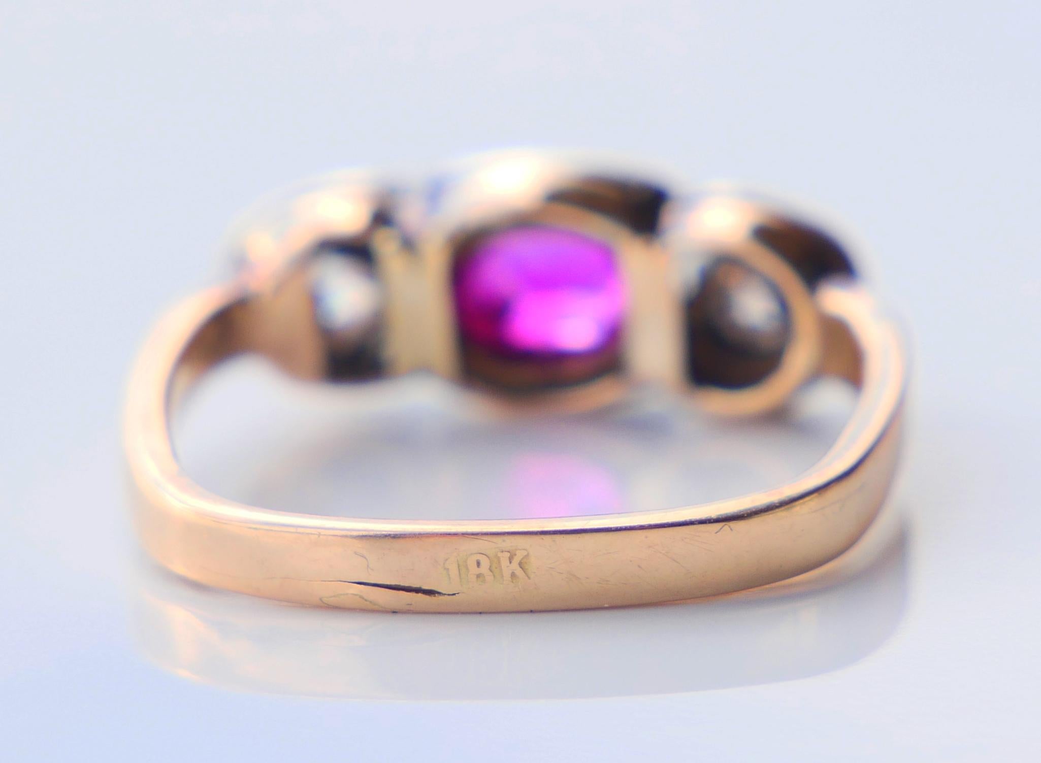 Antiker Ring natürlich 0.75ct Rubin 0.3ctw Diamanten massiv 18K Gold ØUS6.25 /3.1 gr im Angebot 9
