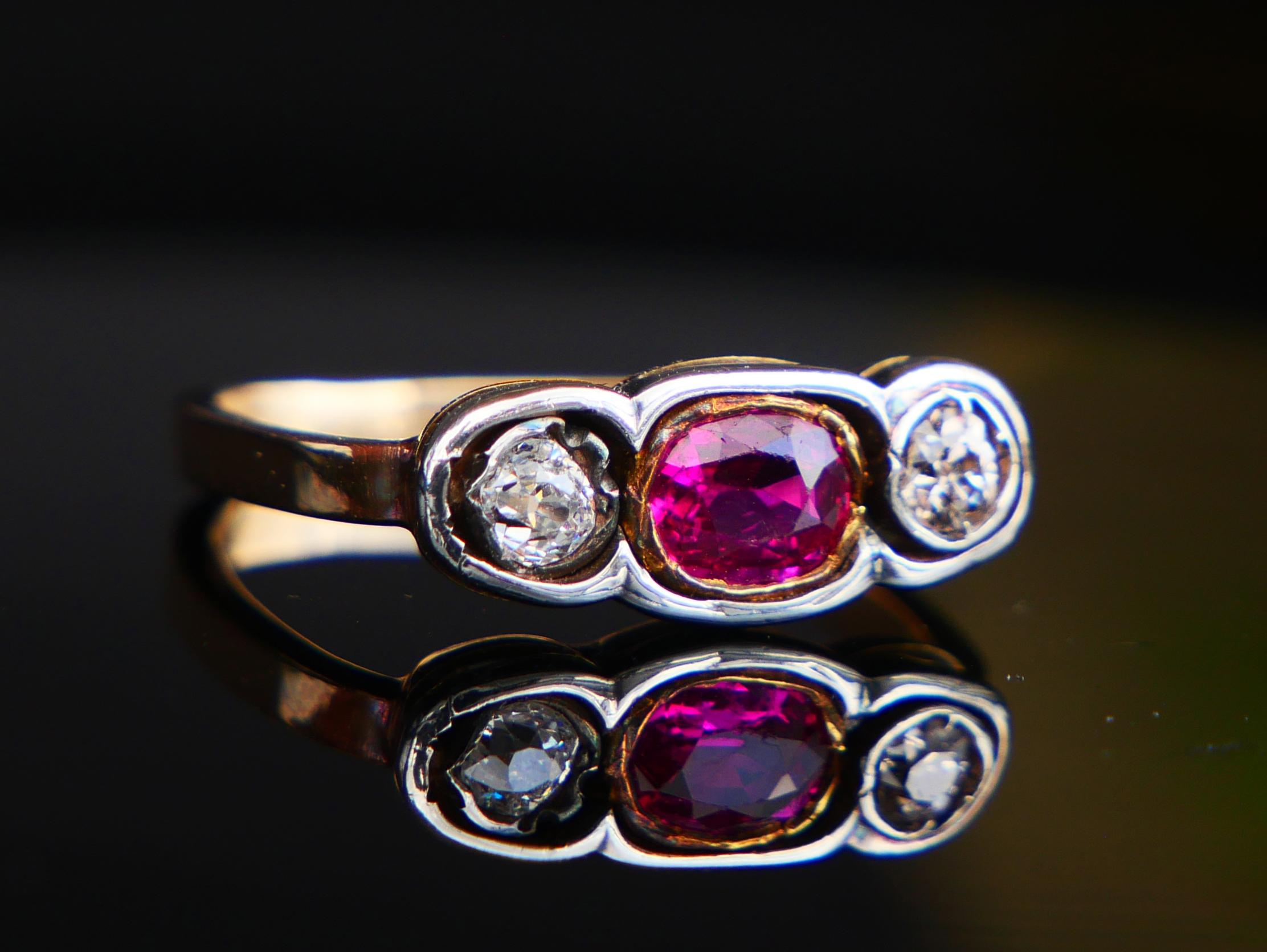 Antiker Ring natürlich 0.75ct Rubin 0.3ctw Diamanten massiv 18K Gold ØUS6.25 /3.1 gr (Alteuropäischer Schliff) im Angebot