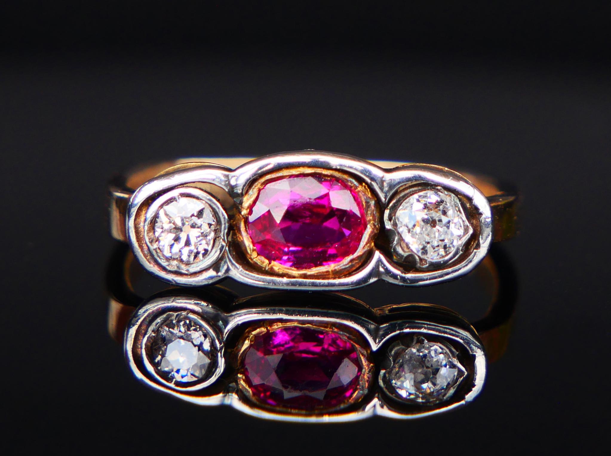 Antiker Ring natürlich 0.75ct Rubin 0.3ctw Diamanten massiv 18K Gold ØUS6.25 /3.1 gr im Angebot 1