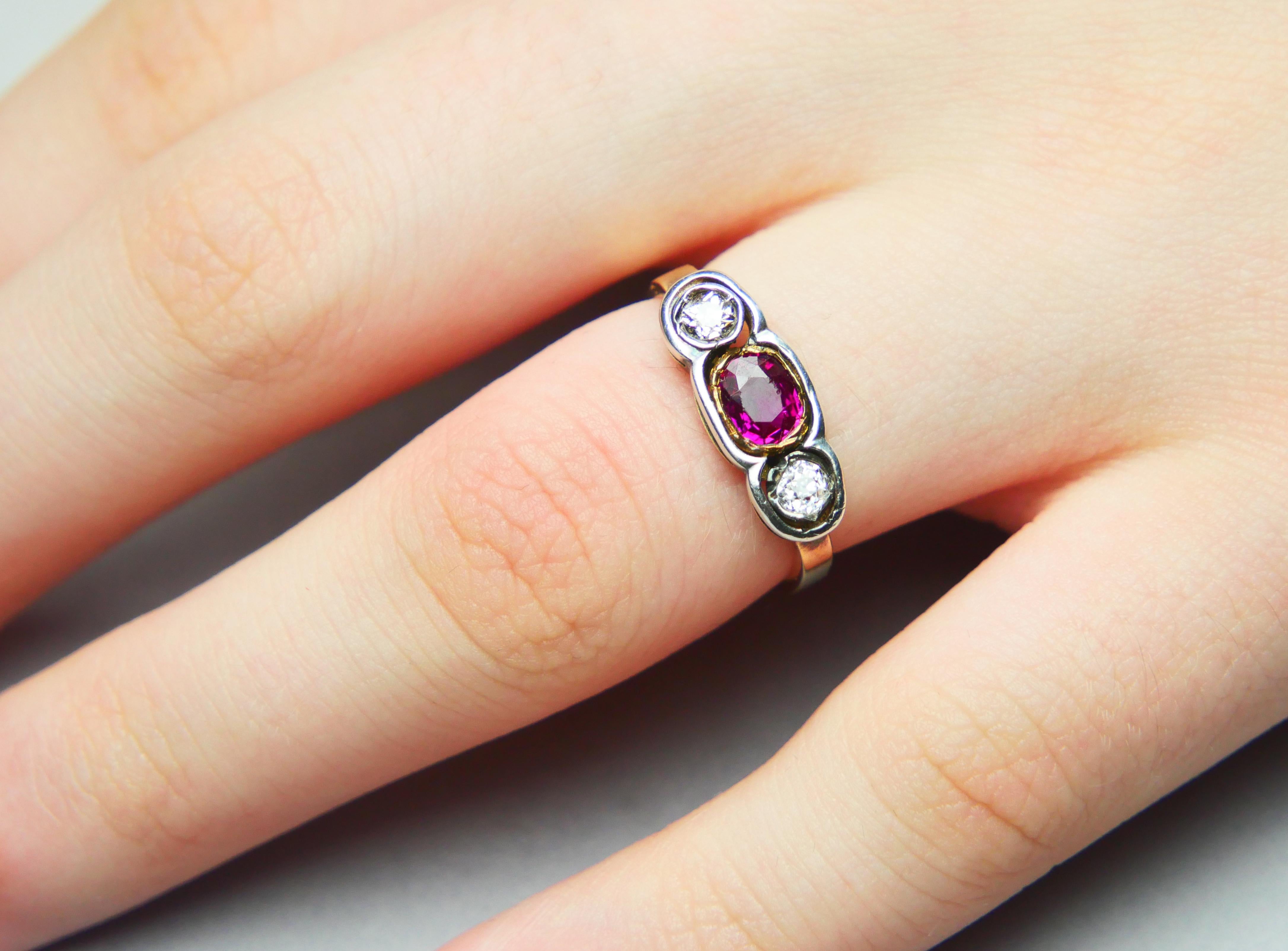 Antiker Ring natürlich 0.75ct Rubin 0.3ctw Diamanten massiv 18K Gold ØUS6.25 /3.1 gr im Angebot 2