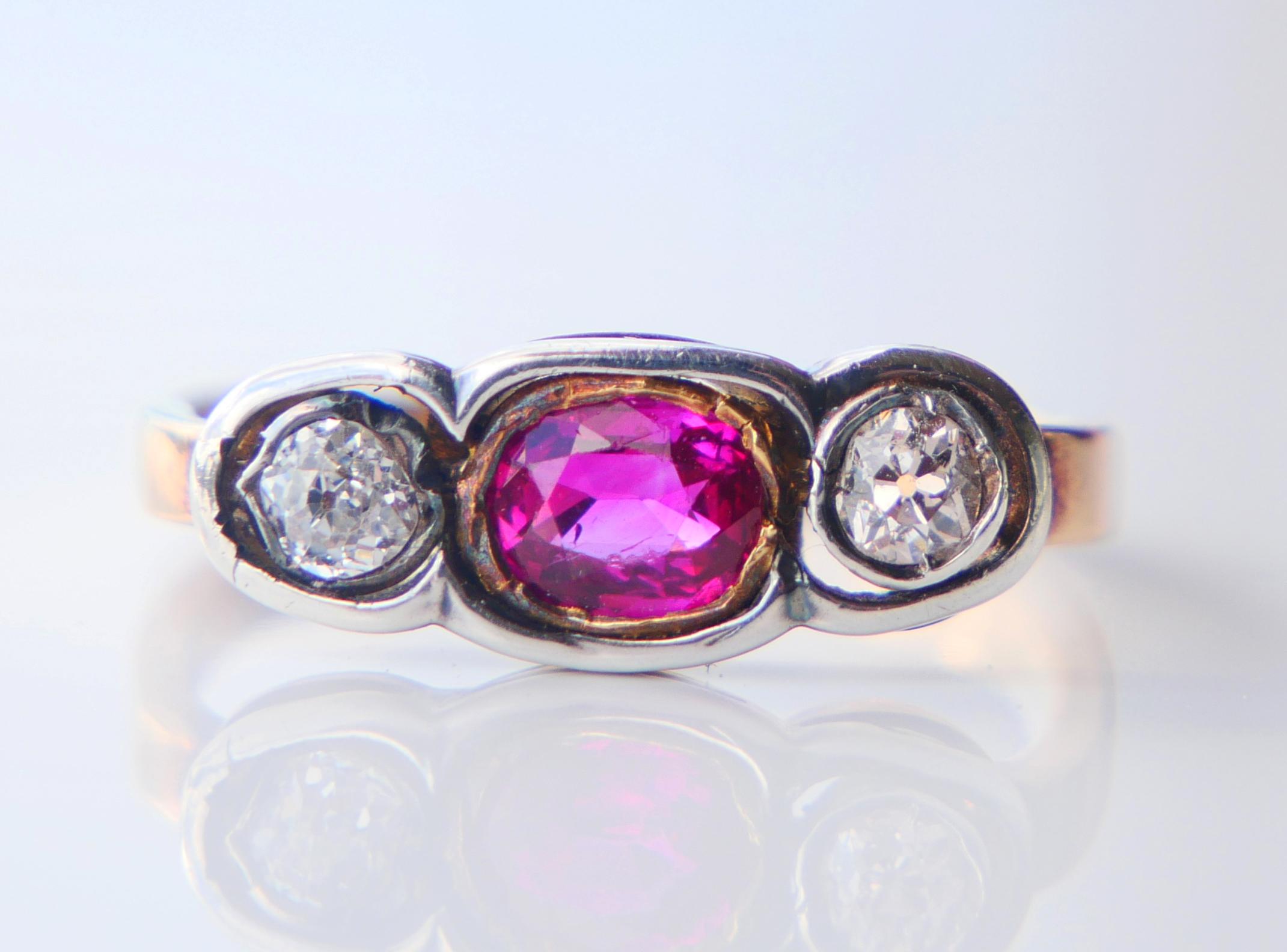 Antiker Ring natürlich 0.75ct Rubin 0.3ctw Diamanten massiv 18K Gold ØUS6.25 /3.1 gr im Angebot 4