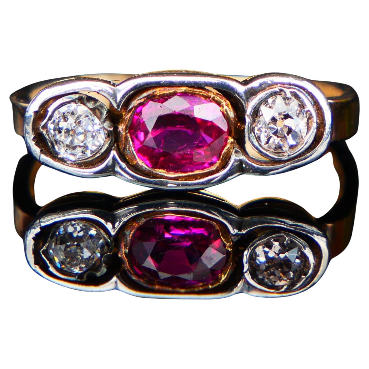 Antiker Ring natürlich 0.75ct Rubin 0.3ctw Diamanten massiv 18K Gold ØUS6.25 /3.1 gr im Angebot