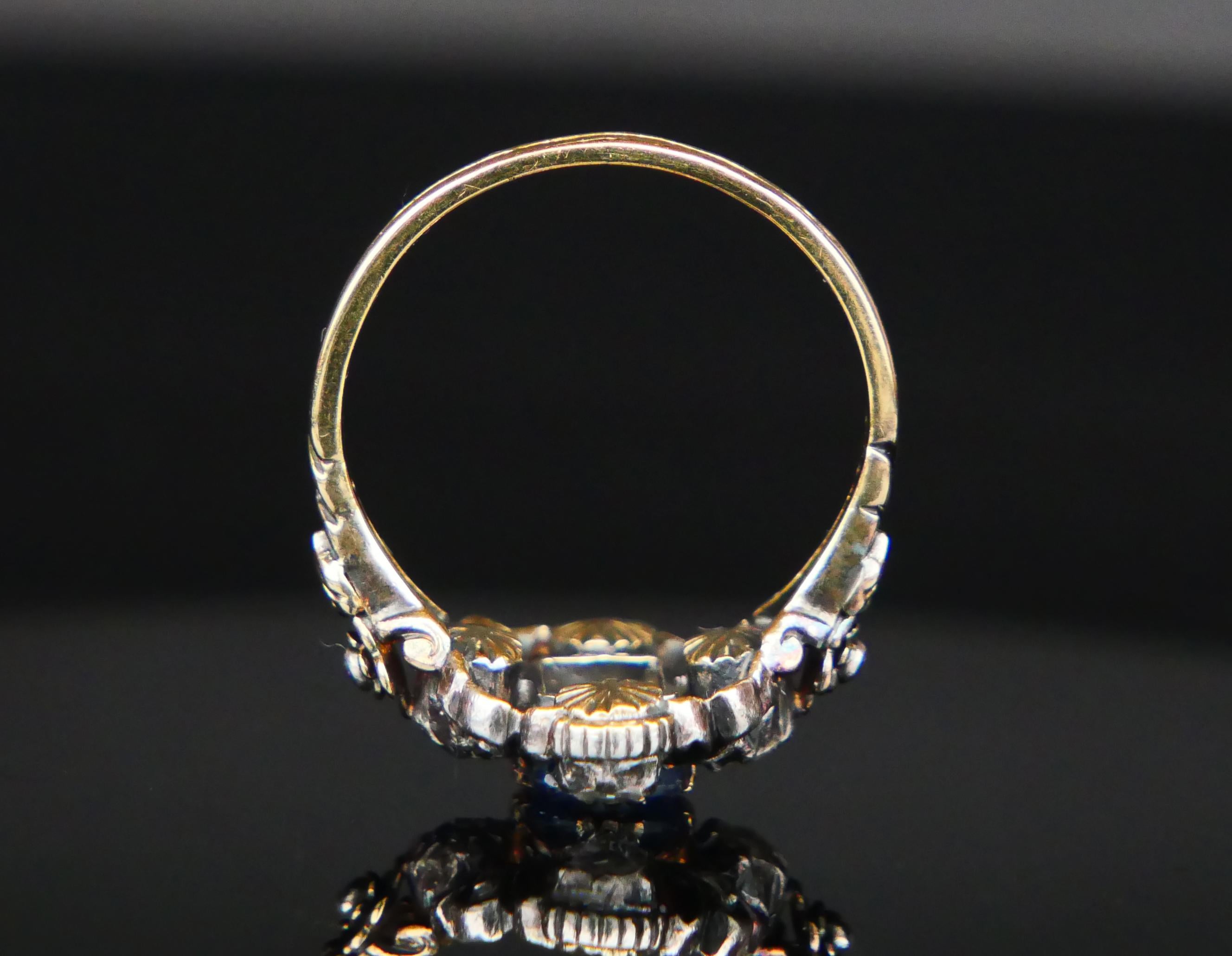 Women's Antique Ring natural 0.85ct Sapphire 0.8ctw Diamonds 18K Gold Silver Ø6.5US/4.3g For Sale