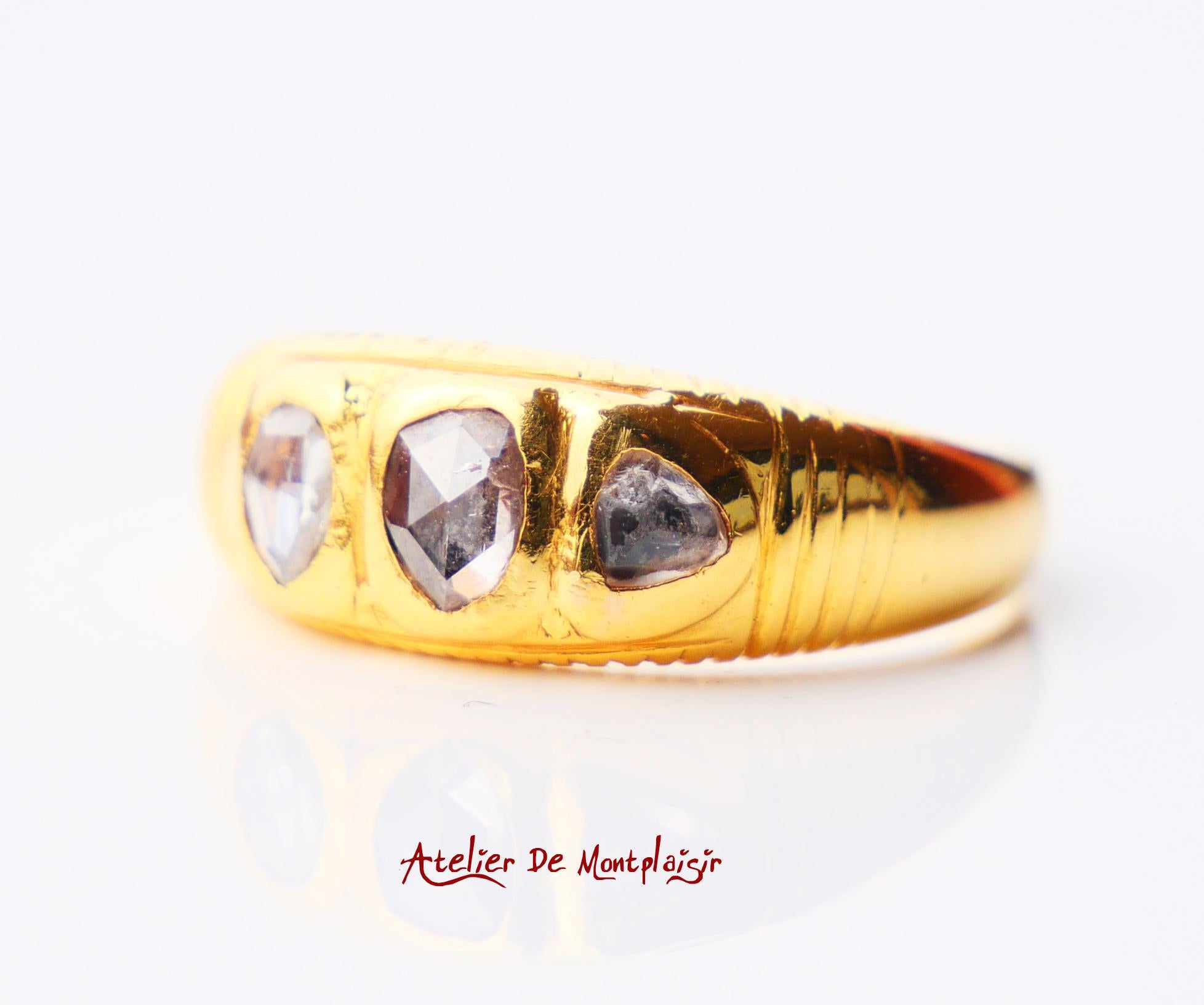 Antique Ring natural 0.8ctw. Diamonds solid 23K Gold Ø 6.25US / 3.3 gr 5