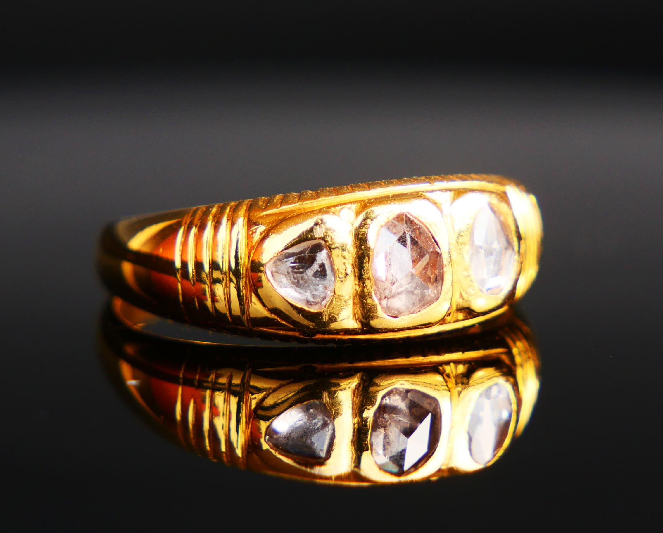 Art Deco Antique Ring natural 0.8ctw. Diamonds solid 23K Gold Ø 6.25US / 3.3 gr